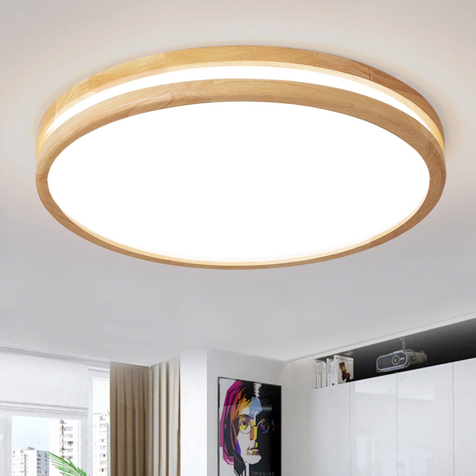 style home LED Deckenleuchte dimmbar mit Fernbedienung 96W Holz - Bild 2