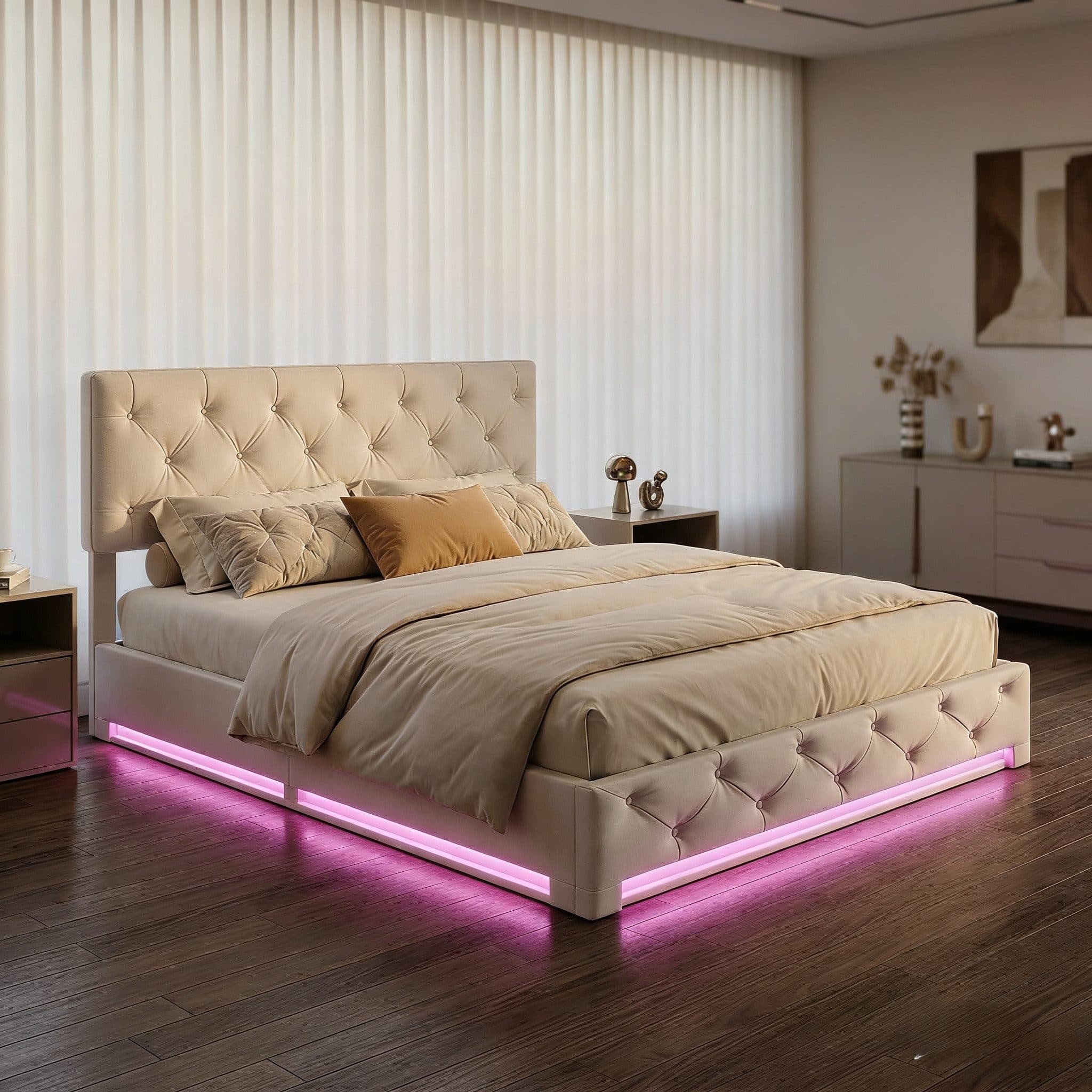 Gdood Polsterbett Stauraumbett LED Doppelbett Leinen - Bild 2