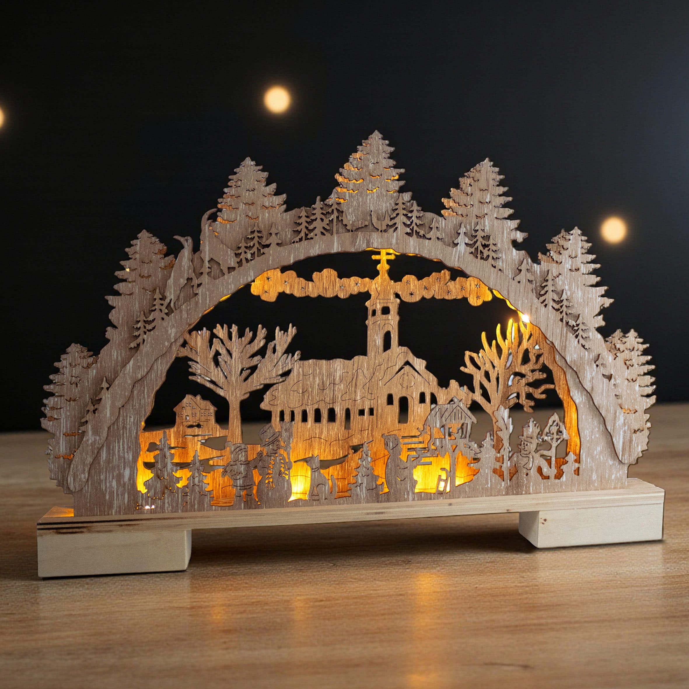 Spetebo Schwibbogen Holz Winterdorf 10 LED warmweiß - Bild 2