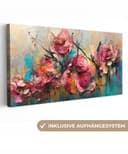 OneMillionCanvasses® Leinwandbild Panorama Kunst Blumen Rosa Rosen Natur Bild 2