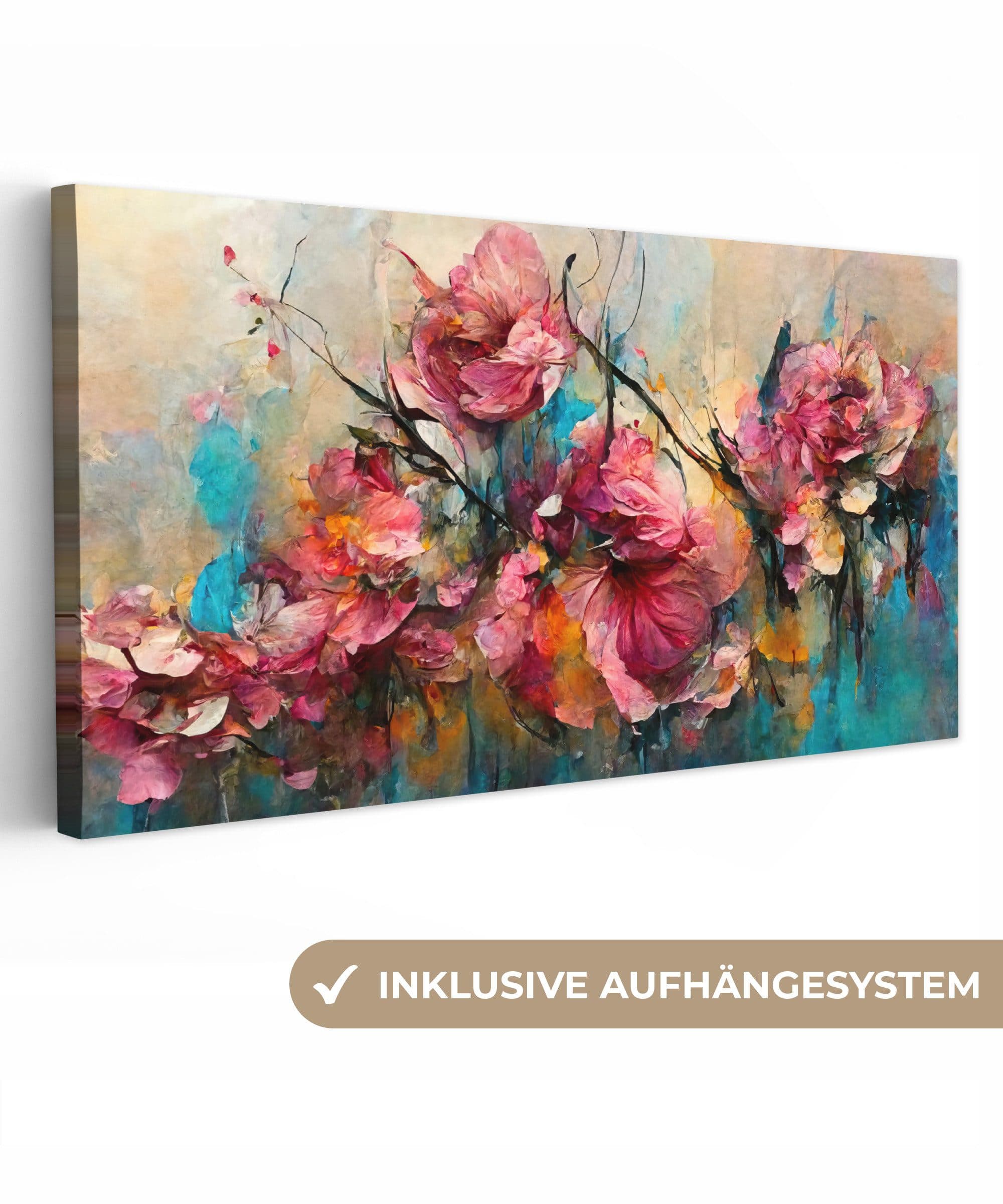 OneMillionCanvasses® Leinwandbild Panorama Kunst Blumen Rosa Rosen Natur - Bild 2