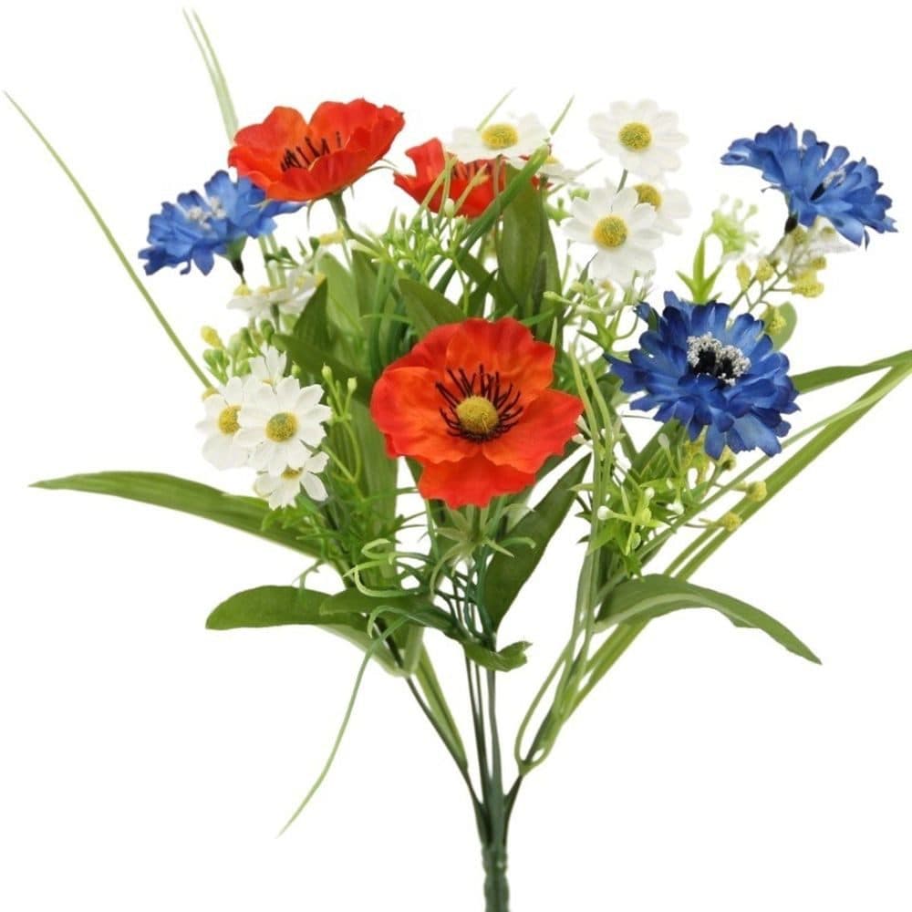Kunstblumenstrauß Wiesenblumenstrauß mit Kornblume Mohn Kamille 36cm Seidenblumen Roß