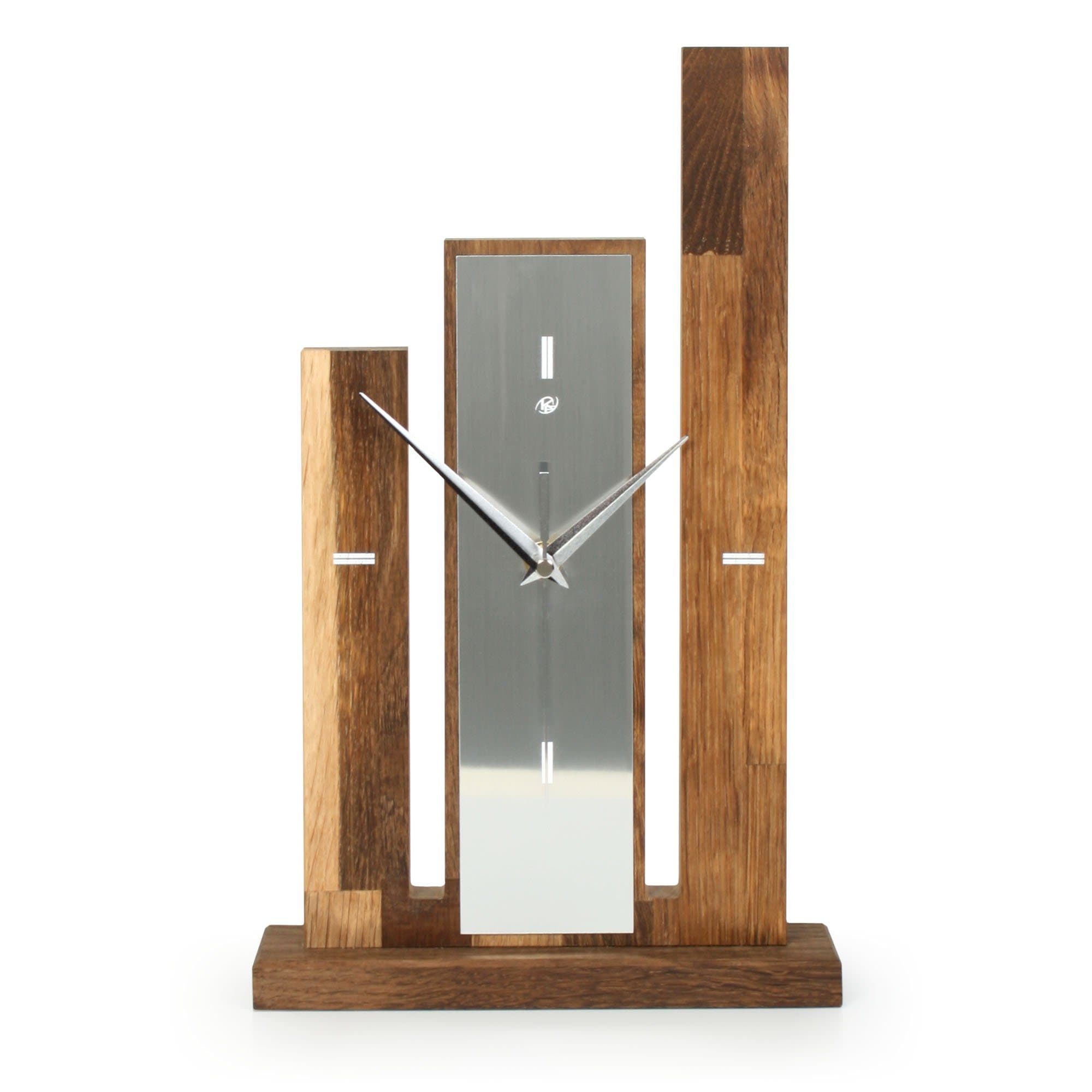 Kreative Feder Standuhr Stairs Massivholz Eiche geräuchert Aluminium - Bild 2