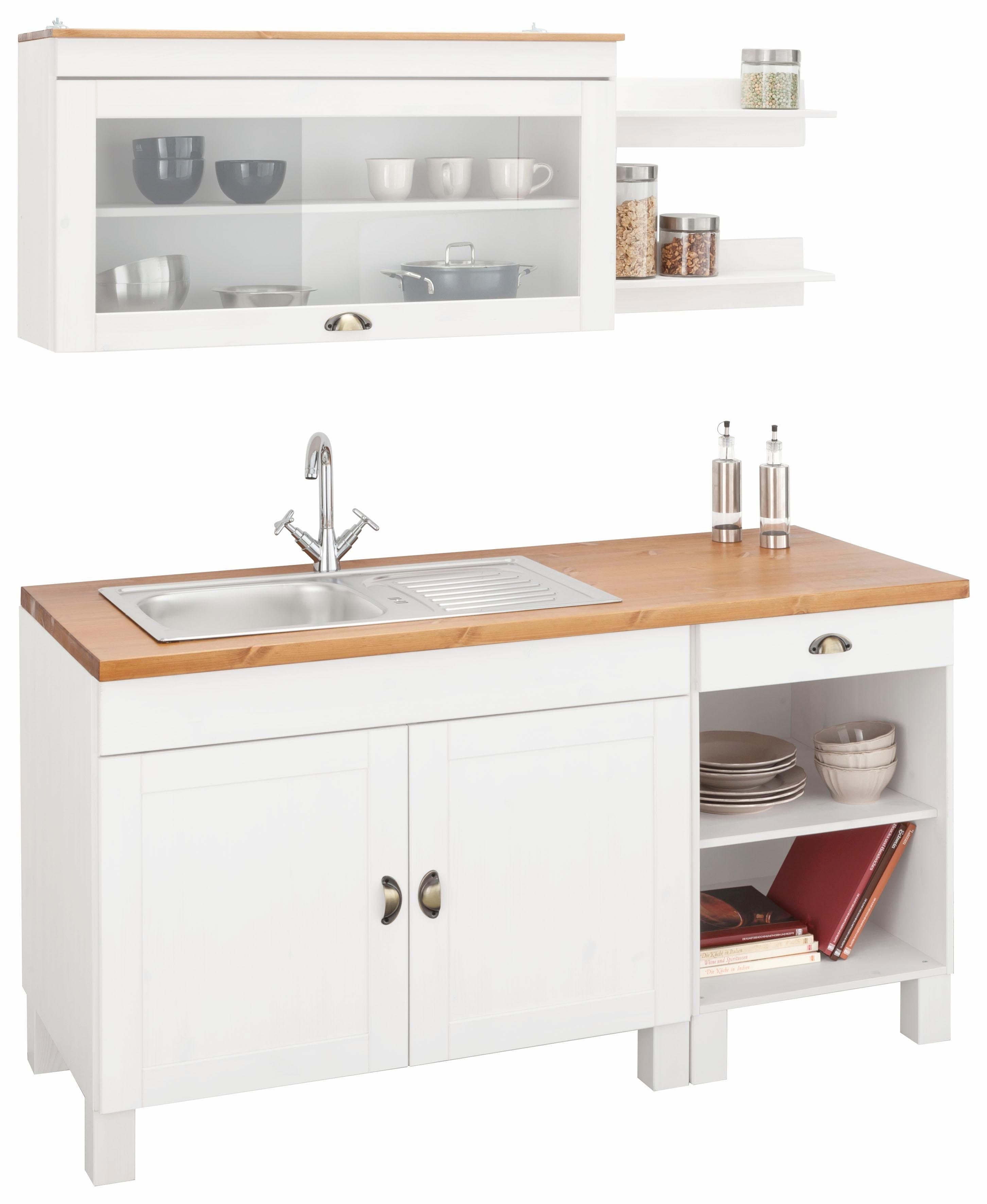 HOME AFFAIRE Oslo Pantryküche Weiß Massivholz mit Spüle - Bild 2