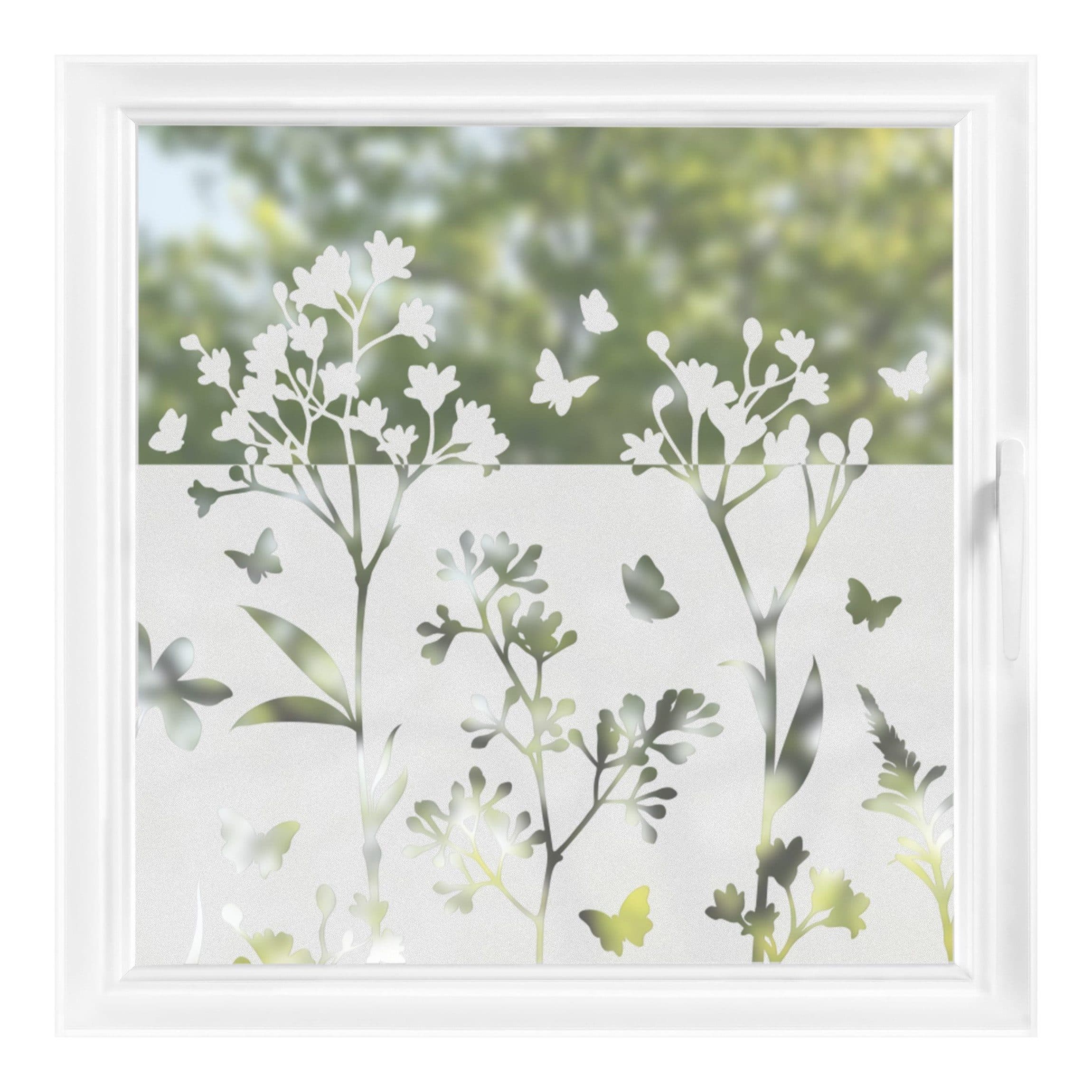 Fensterfolie Wildblumen Schmetterlinge Statisch Haftend Sichtschutz - Bild 2