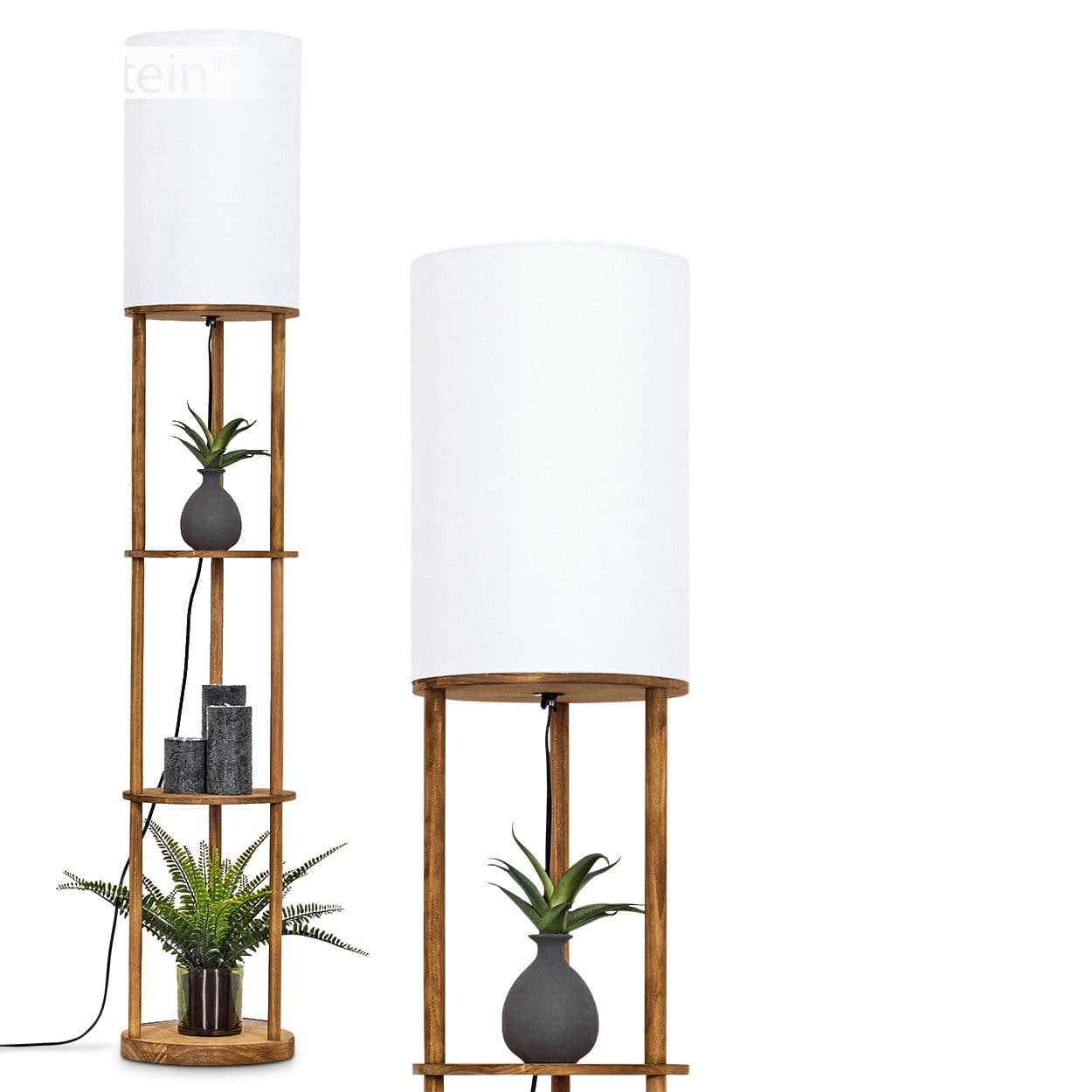 hofstein Stehlampe Holz Stoff Naturfarben Weiß E27 Fußschalter - Bild 2