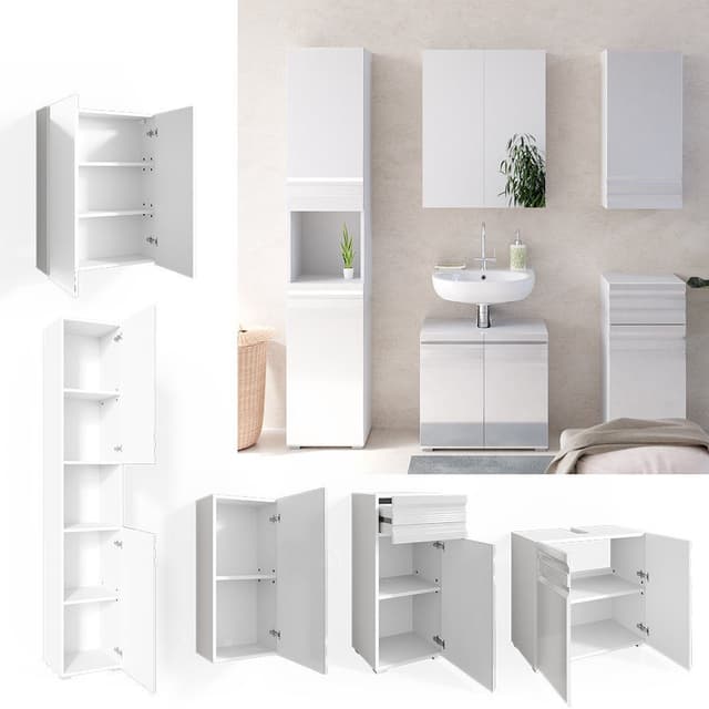 Weiß Hochglanz Badmöbel-Set (5 Teile)
