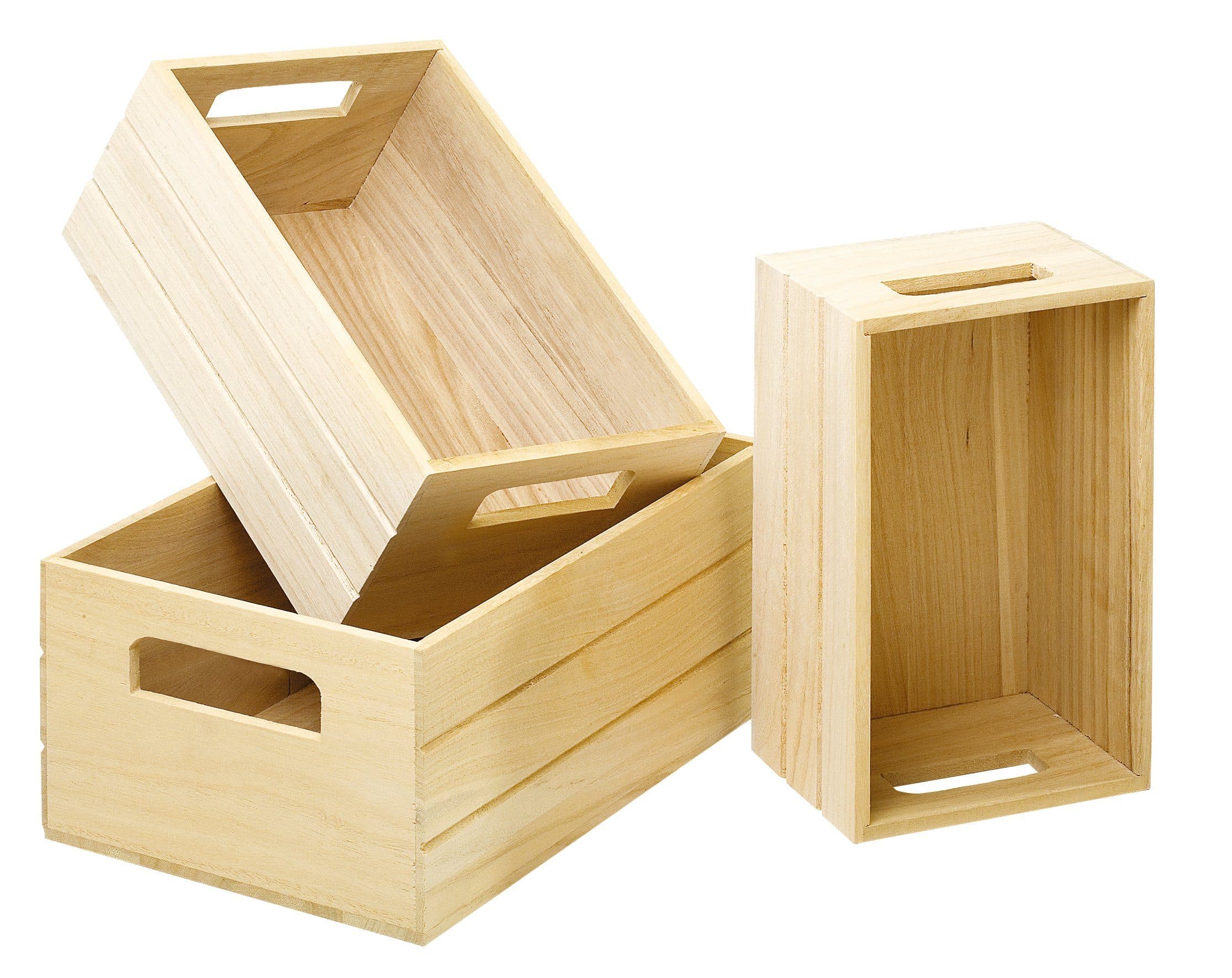 VBS Kiste mit Griff, 3er-Set, Rohholz, unbehandelt