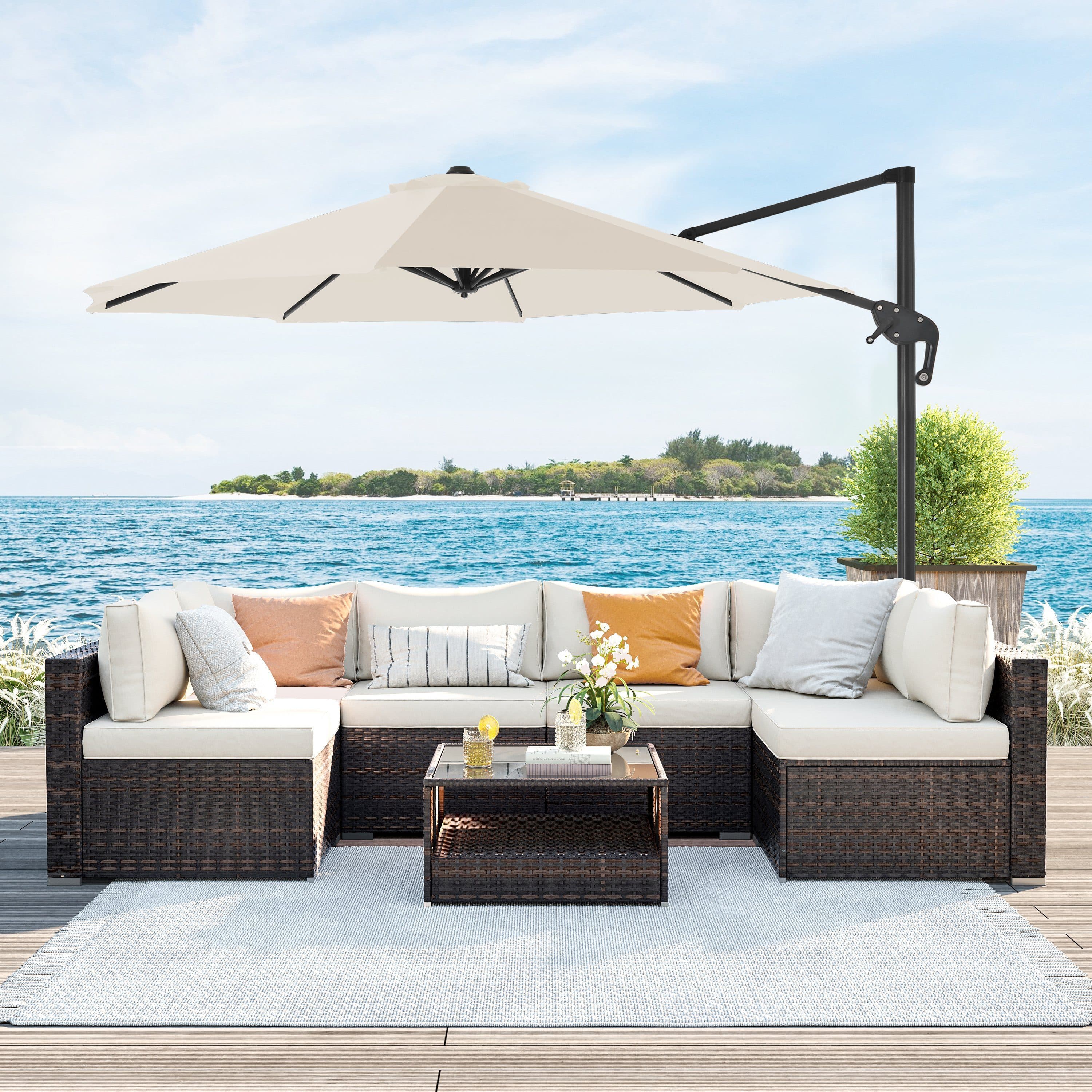SONGMICS Sonnenschirm 300 cm UPF 50+ 360° drehbar Beige/Grau - Bild 2