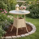 ESTEXO Gartentisch Beistelltisch Rund Beige Polyrattan mit Glasplatte Bild 2