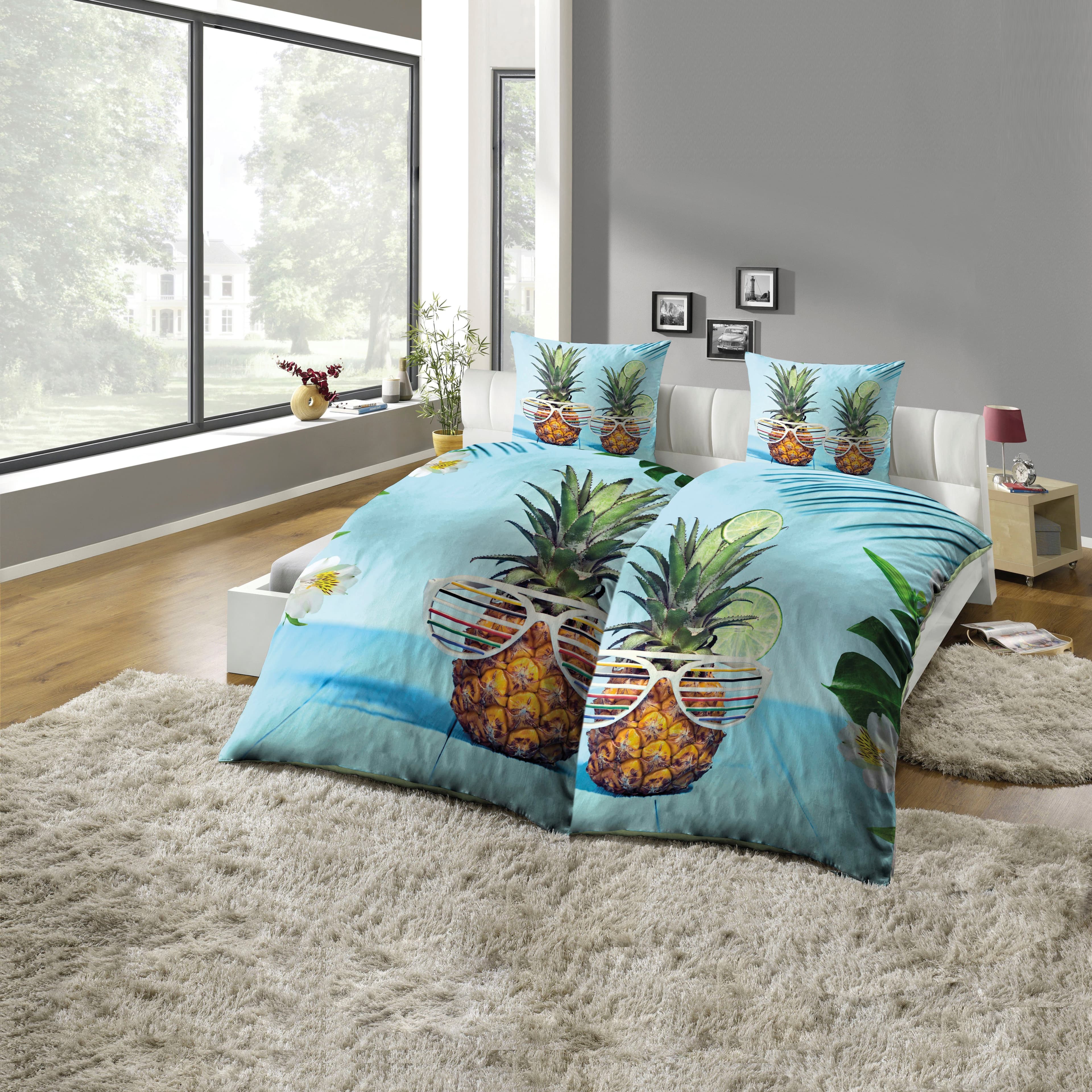 KINZLER Partnerbettwäsche 4-teilig Ananas Bunt Microfaser - Bild 2