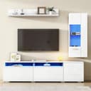 KLAM HOME Wohnwand 3-tlg. TV Set Weiß Hochglanz mit LED Bild 2