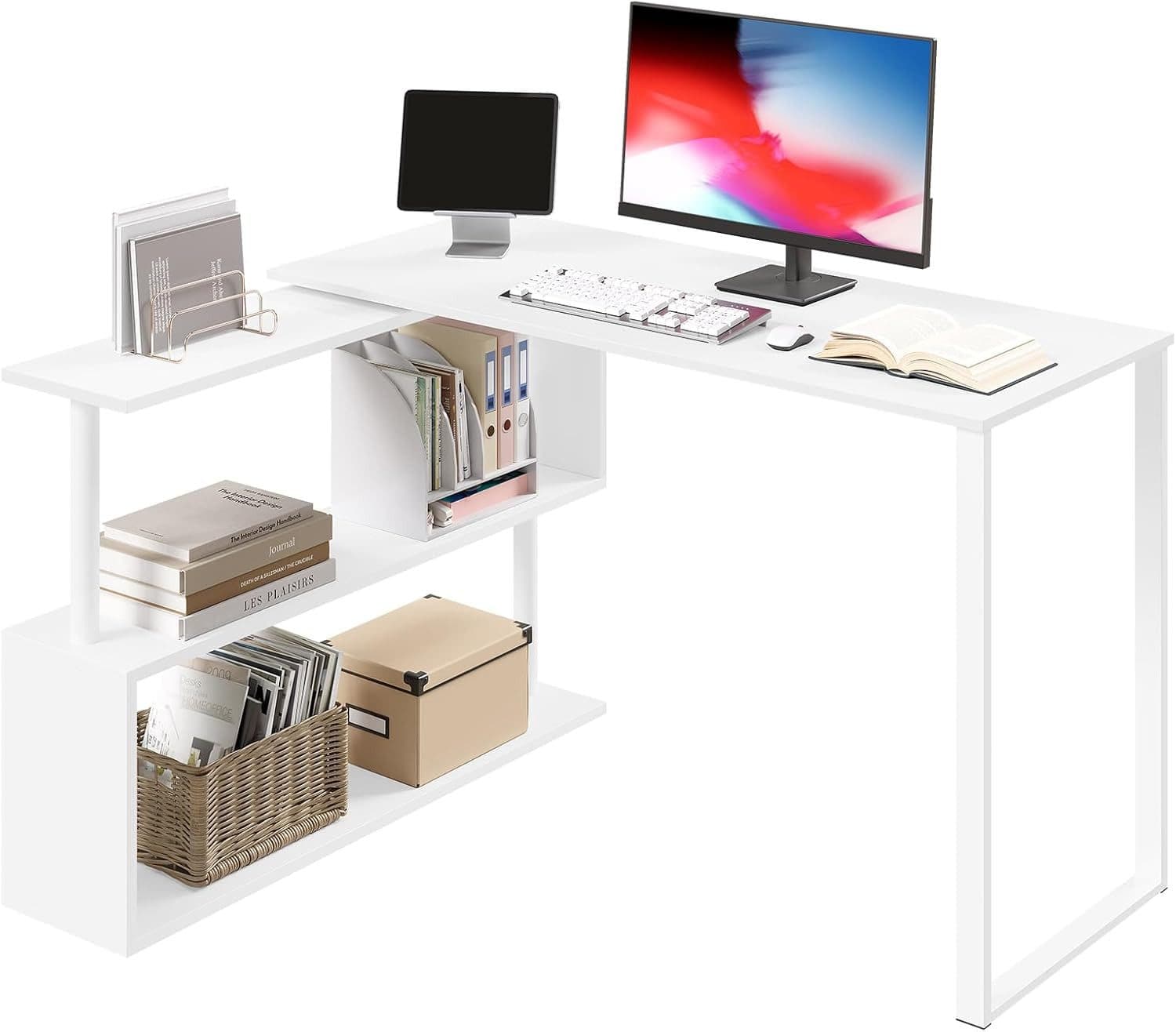 Woltu Schreibtisch Bürotisch mit Ablagen MDF 360° drehbar