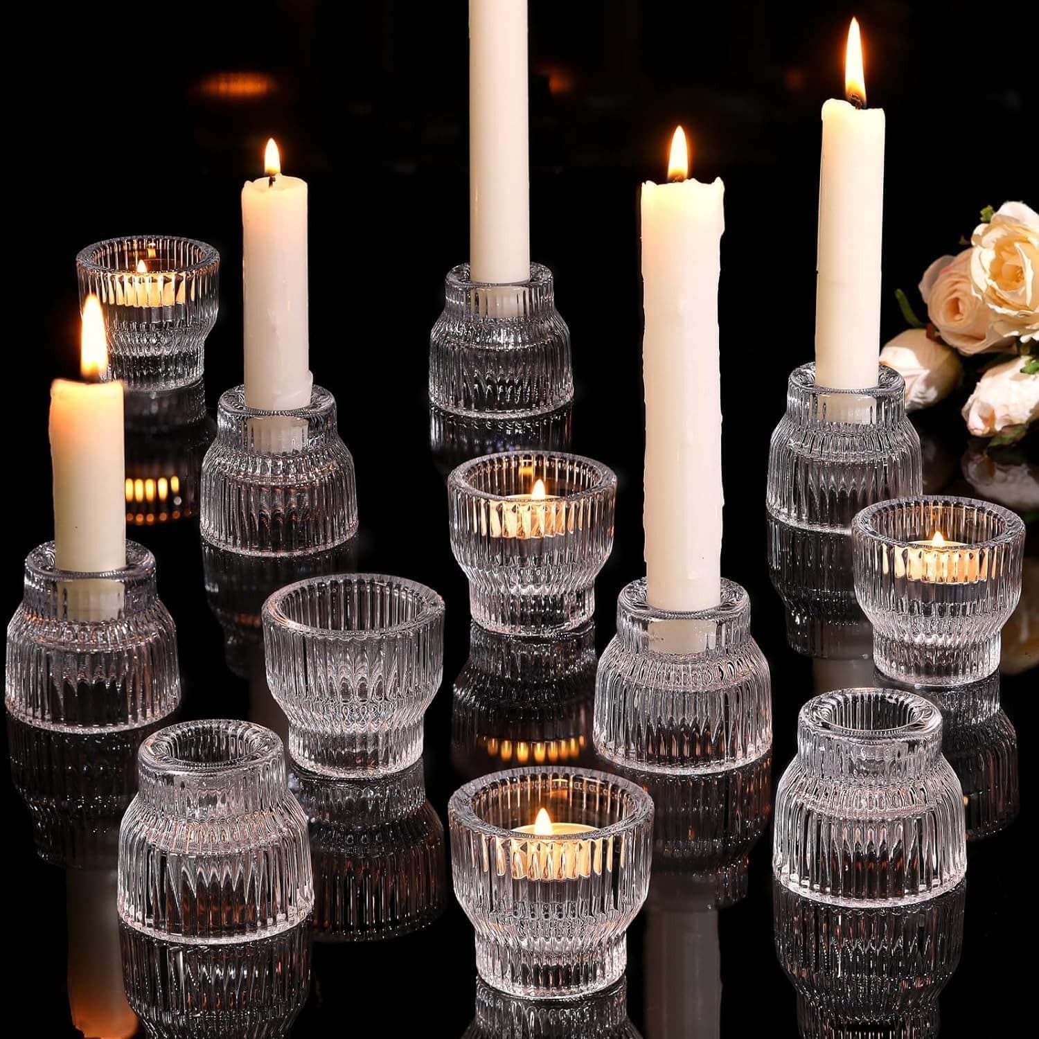 FELIXLEO Teelichthalter 12er Pack Klare Glas Kerzenhalter Hochzeit Tischdeko - Bild 2