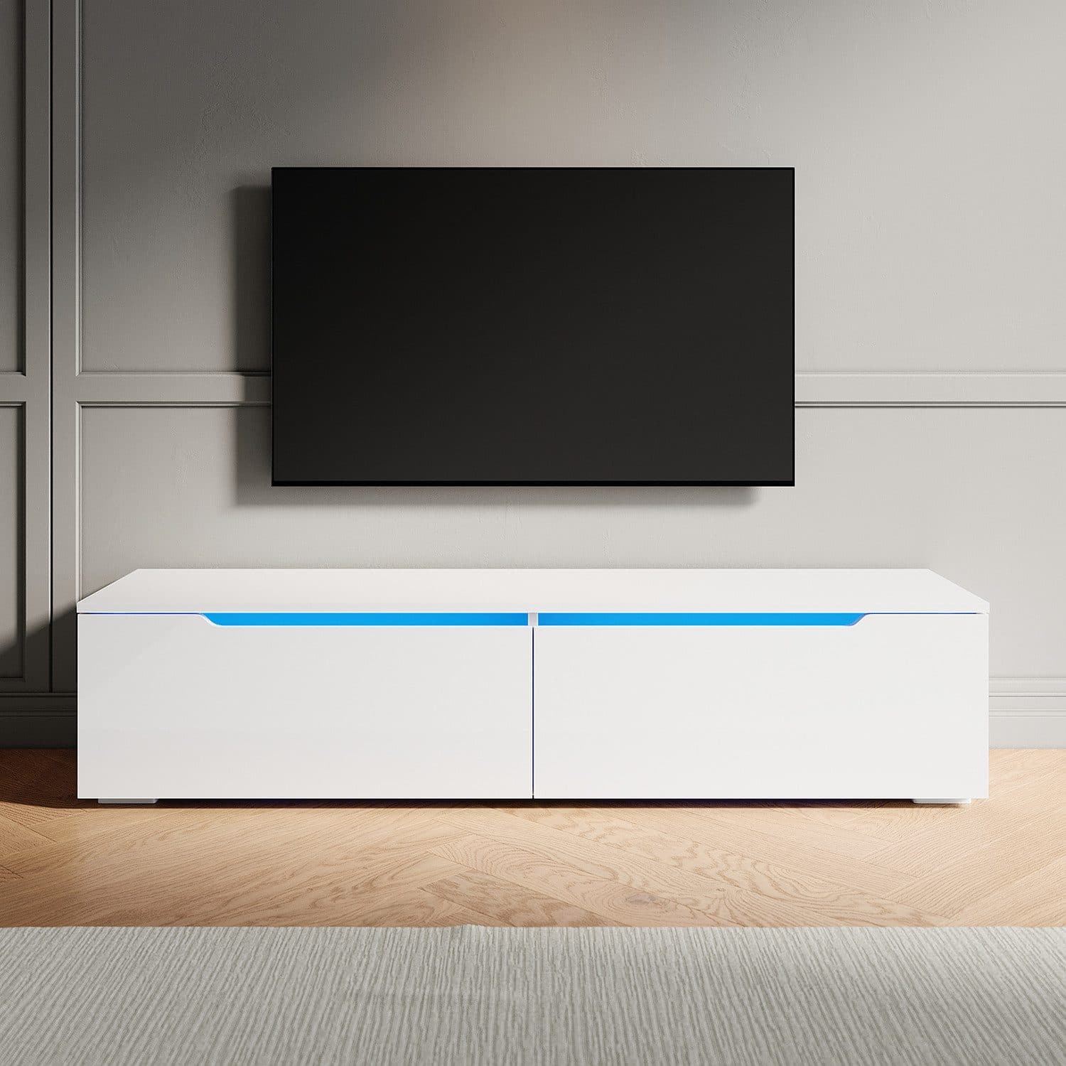 SONNI Lowboard TV Lowboard Hängend Hochglanz Weiß 140x35x30cm mit LED-Beleuchtung - Bild 2