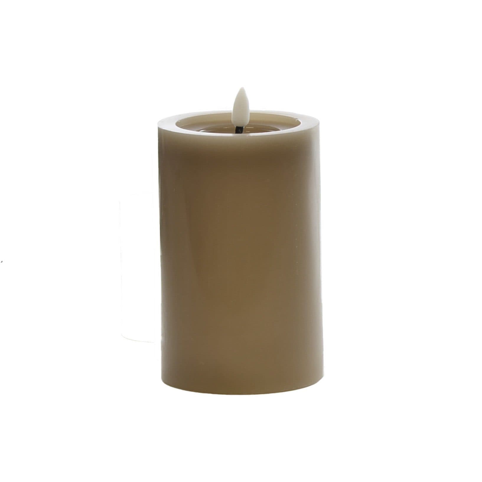 B&S LED-Kerze LED Wachskerze Taupe 10 x Ø 7,5 cm mit Flackerflamme und Timer