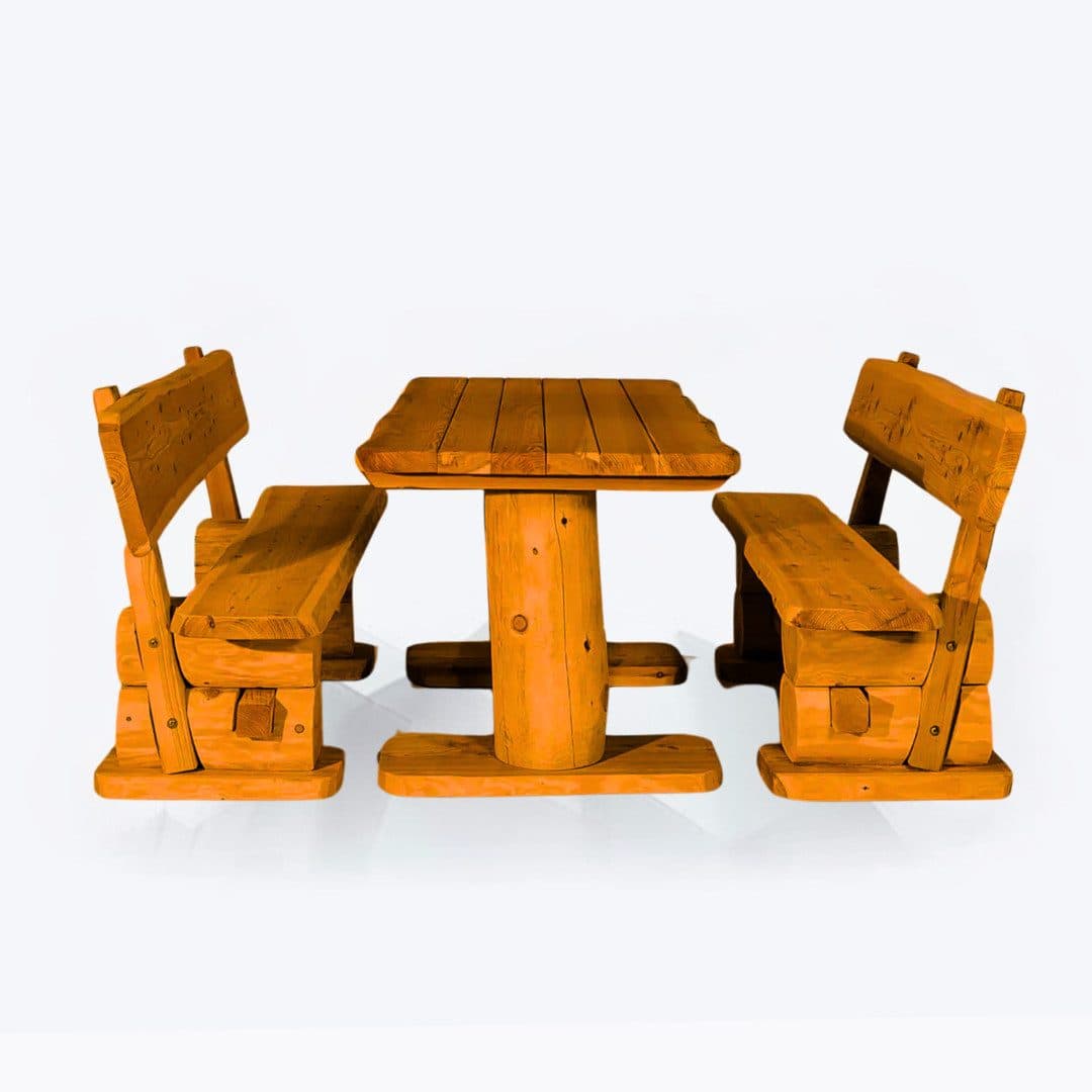 Mega-Holz Garten-Essgruppe Rustikal Kiefer massiv 1 Tisch 2 Bänke - Bild 2