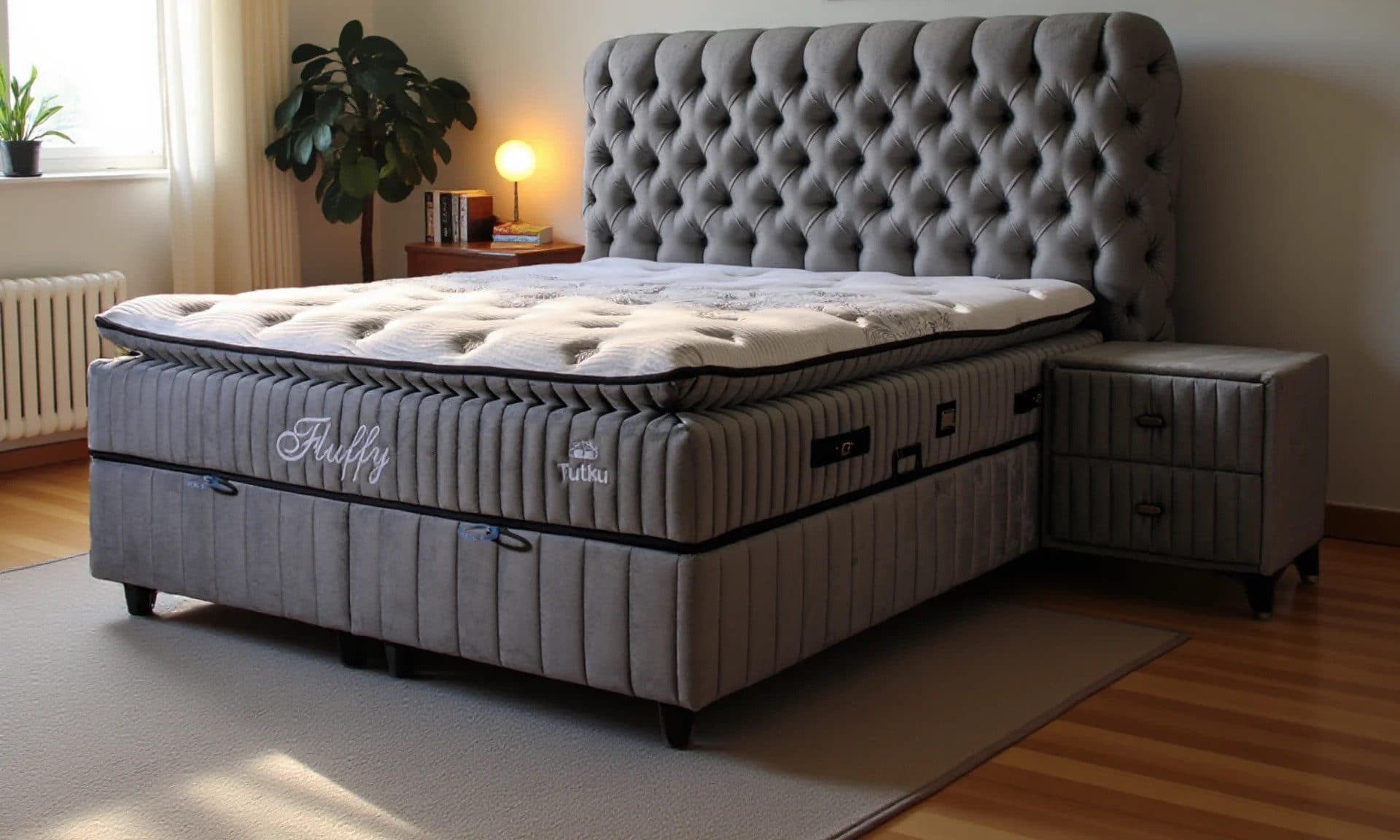 Pointhome Boxspringbett Set Fluffy Grau mit Bettkasten und Topper - Bild 2