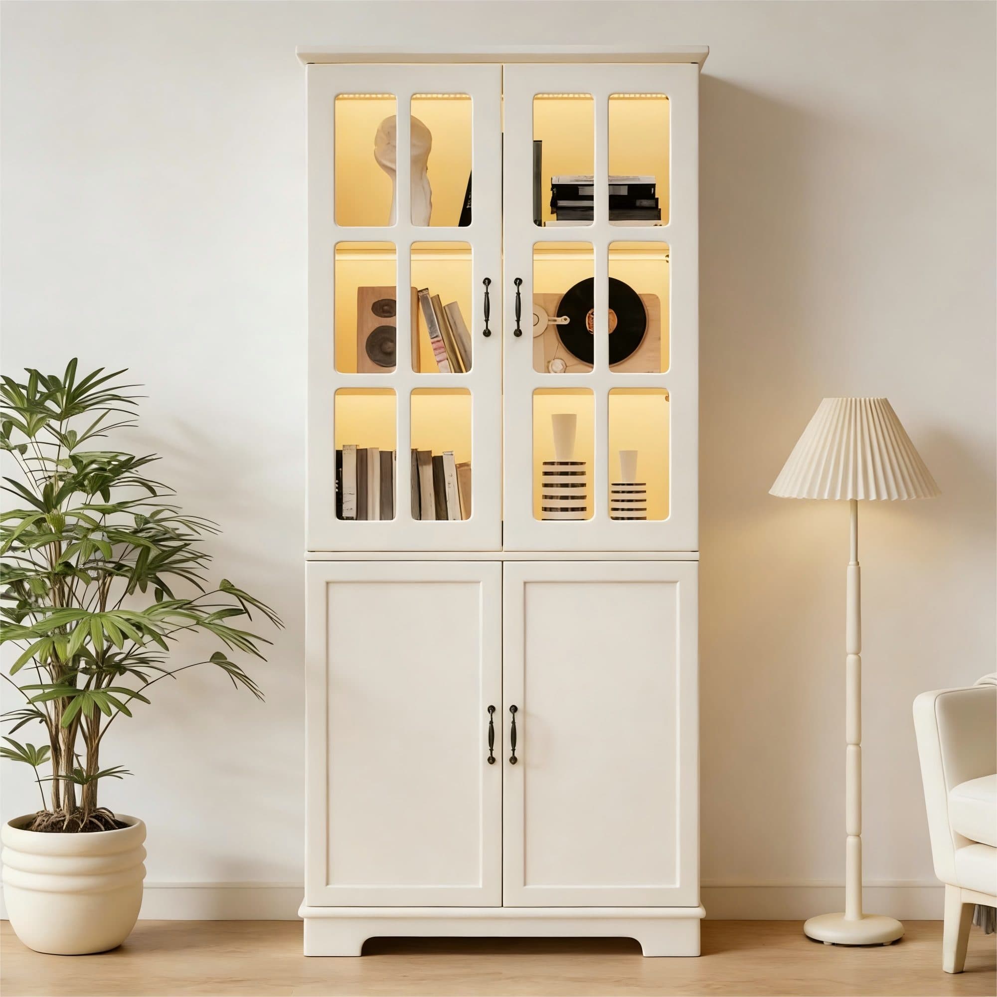 Merax Vitrine Weiß Landhausstil mit LED-Beleuchtung - Bild 2