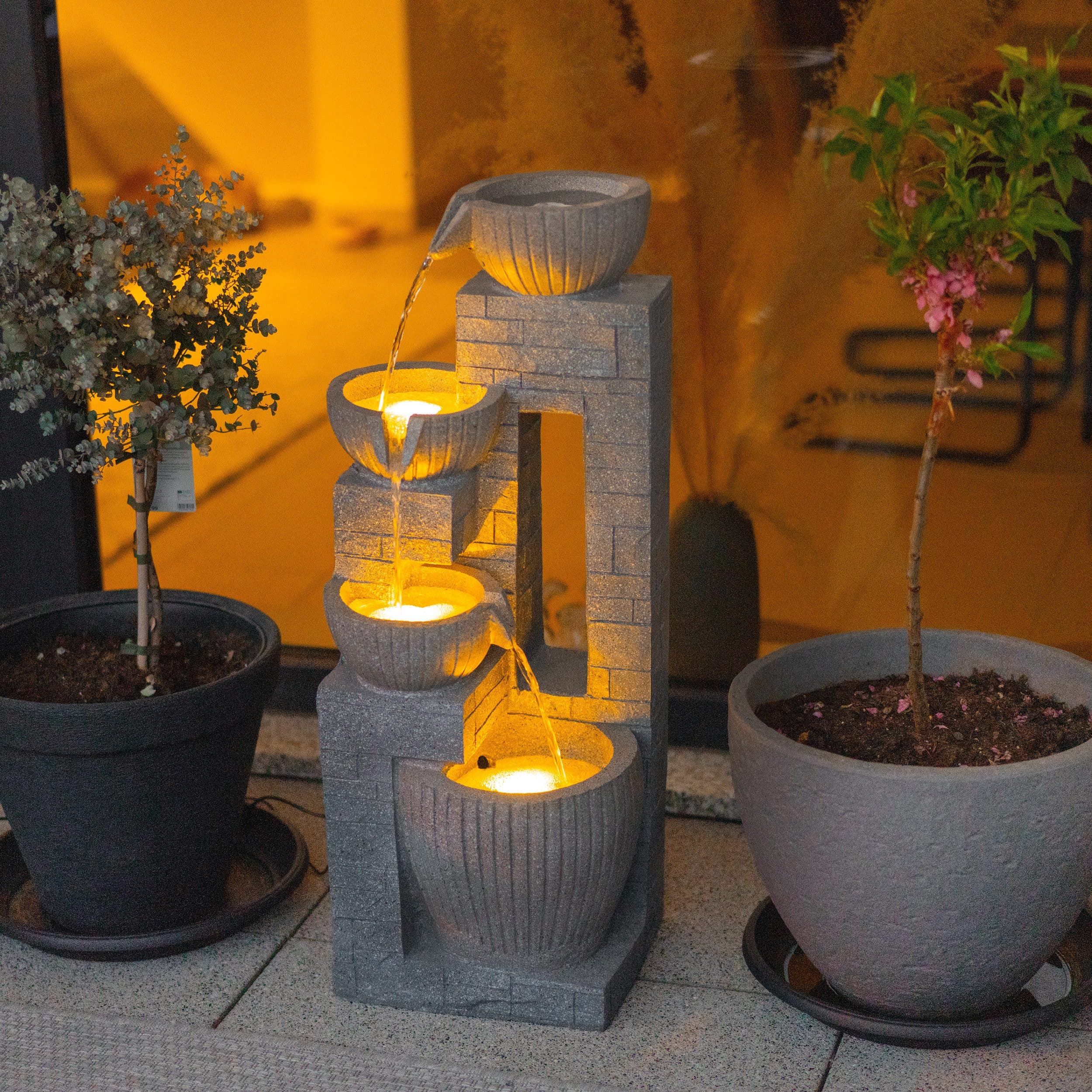 esotec Solarbrunnen Kaskadenbrunnen Steinoptik LED Grau - Bild 2