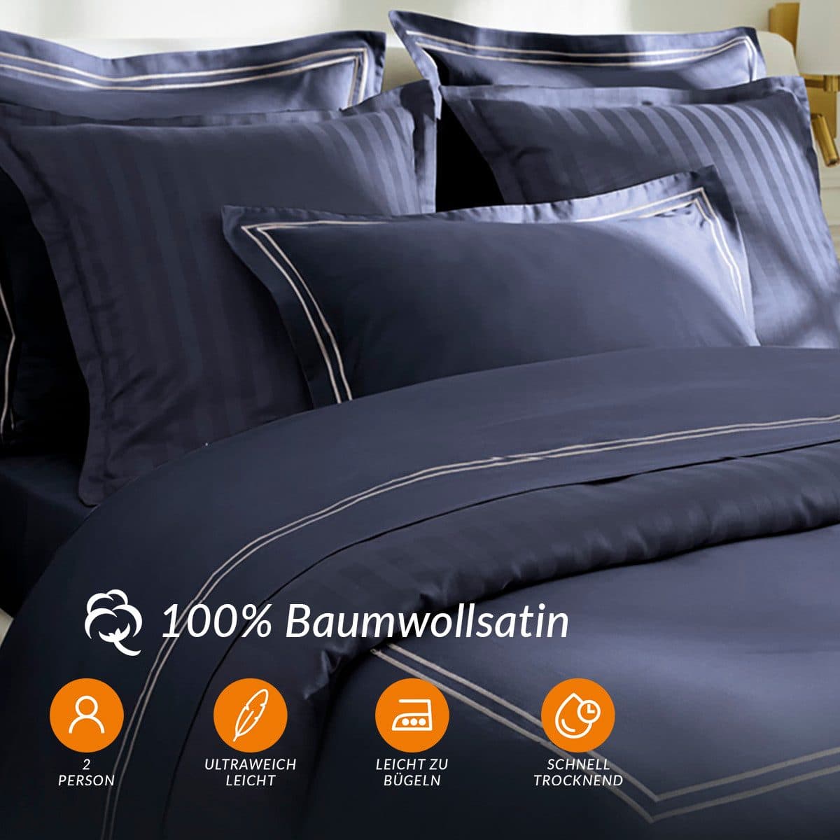 Pure cottom Satin-Bettwäsche Weiß/Dunkelblau Baumwollsatin - Bild 2