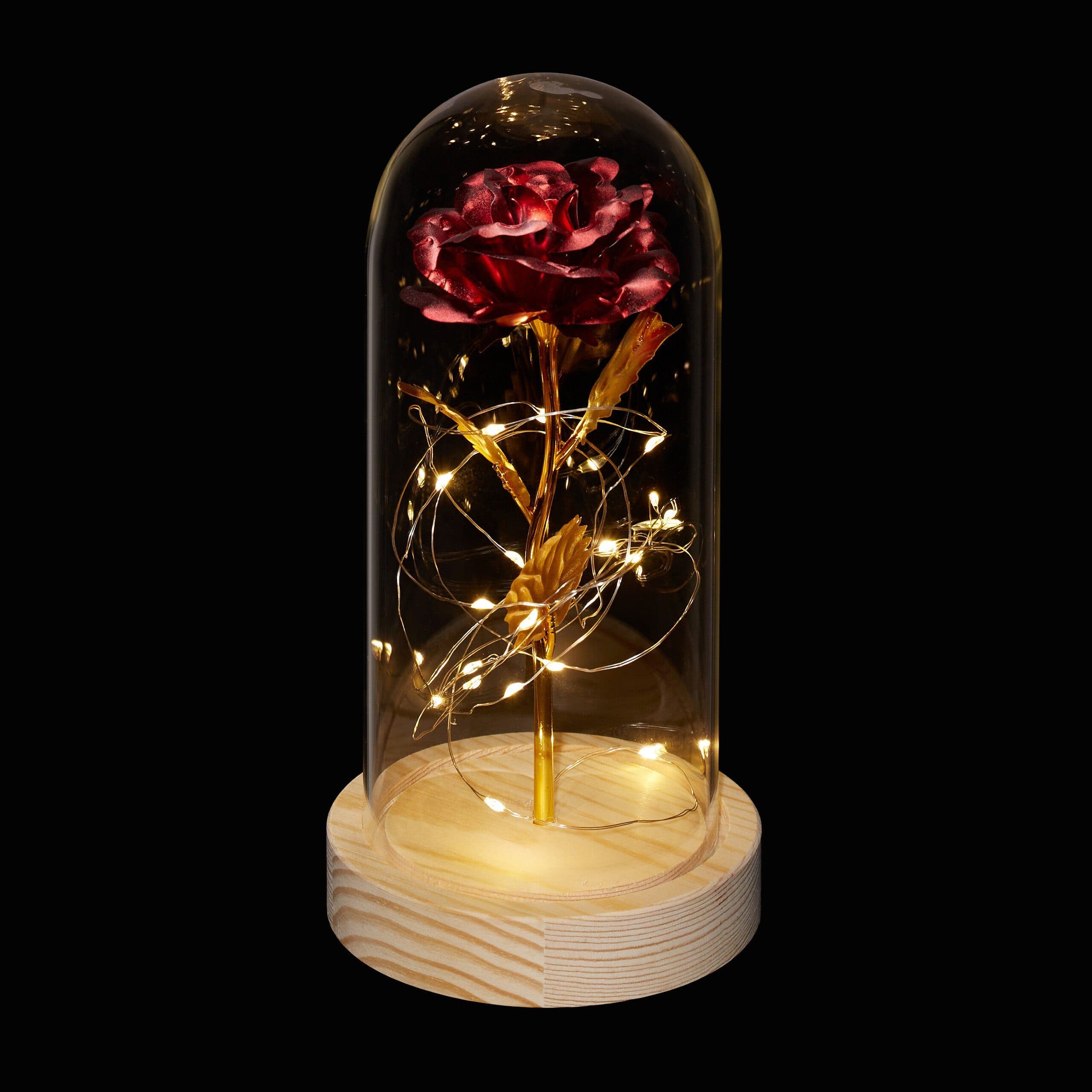 relaxdays Ewige Rose im Glas mit LED-Lichterkette Rot - Bild 2