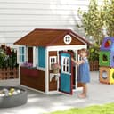 Outsunny Kinderspielhaus aus Holz mit Blumenkästen und Retro-Fenster Dunkelbraun Bild 2