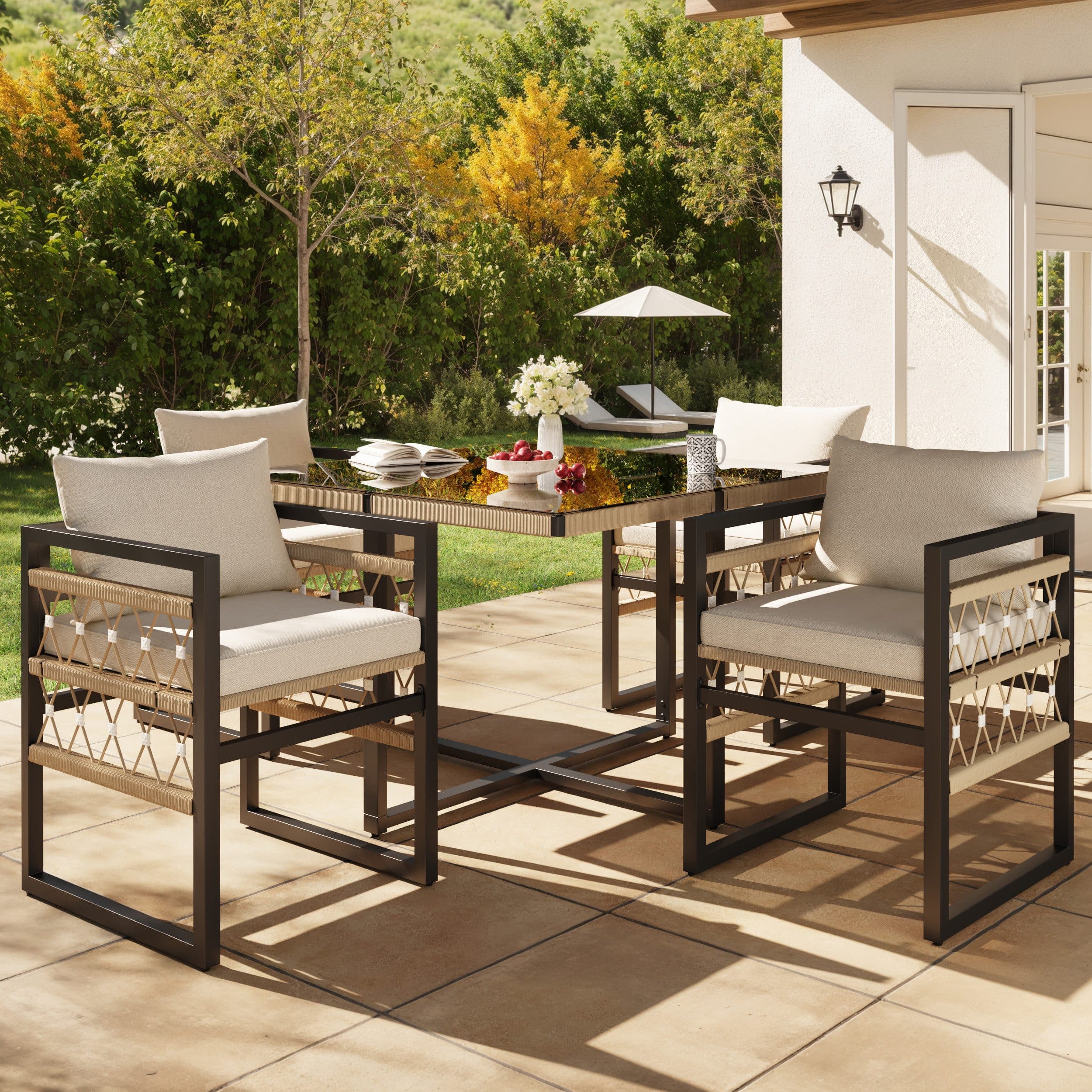 Merax Garten-Essgruppe 5-tlg. Handgeflochtenes Gartenmöbel Gartensofa-Set Beige - Bild 2