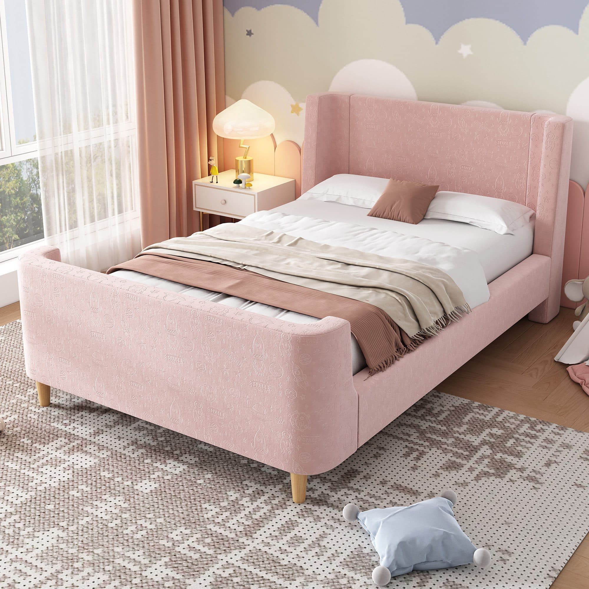 BlingBin Einzelbett 90 x 200 cm Rosa Kinderbett mit kosmischem Muster - Bild 2