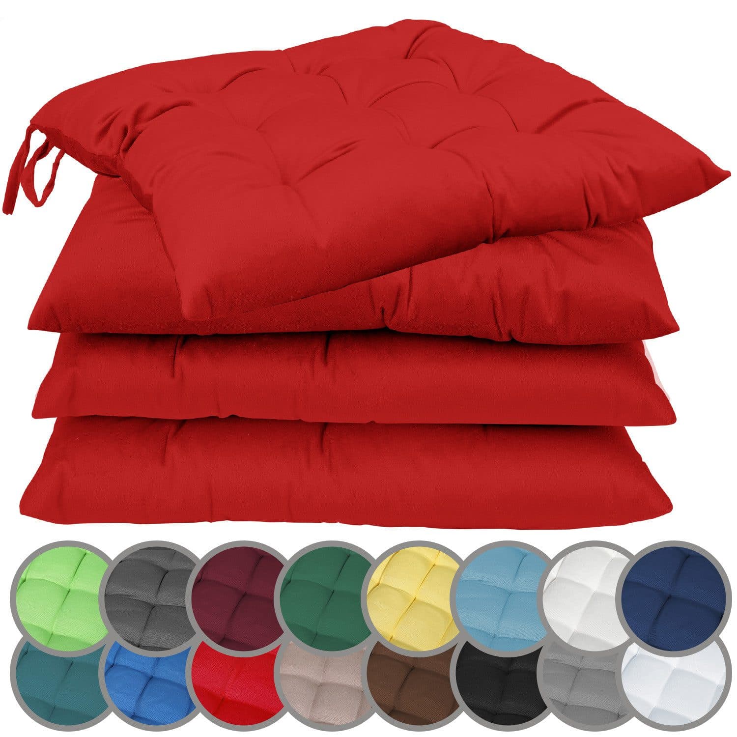 NatureMark Sitzkissen 4er-Set Stuhlkissen 40x40cm mit Bändern, Baumwollmischung, Rot - Bild 2