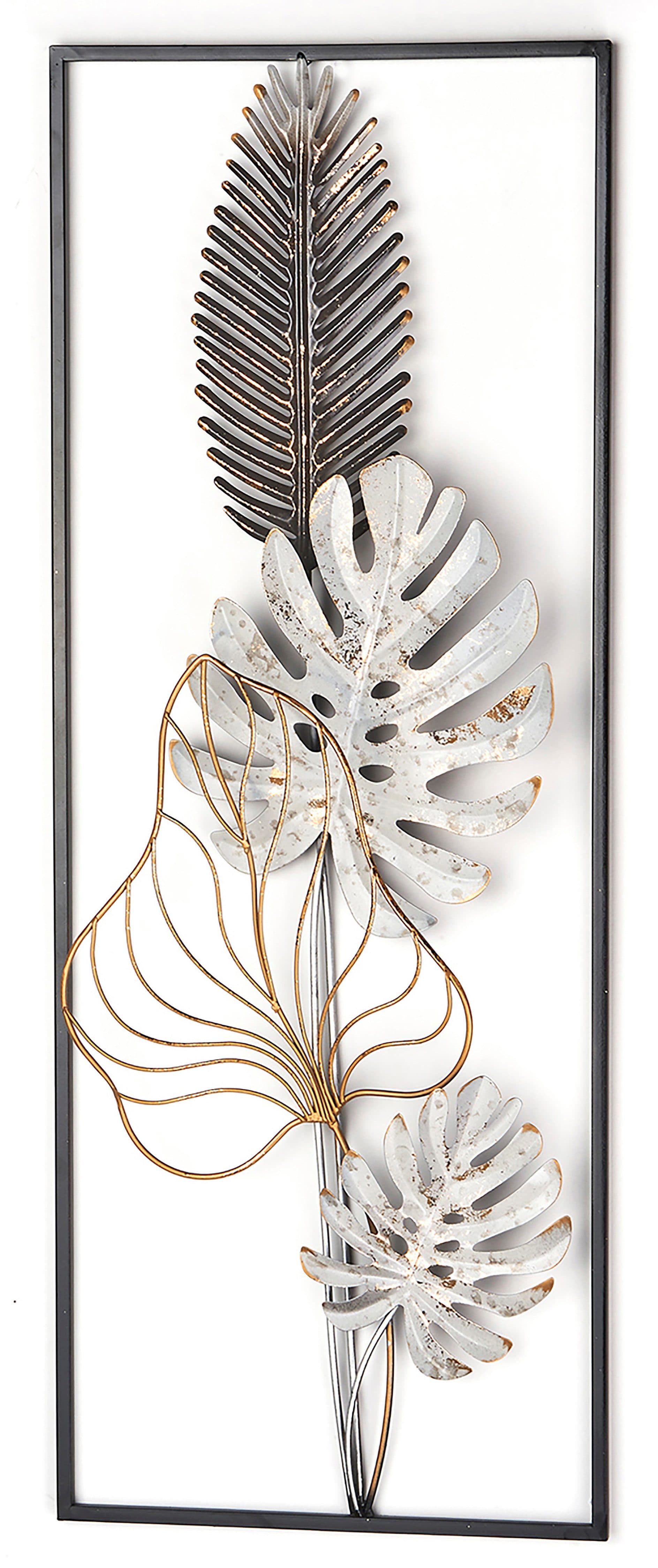 Kobolo Wandbild MONSTERA Metallbild Wanddekoration Schwarz Gold Used Look - Bild 2