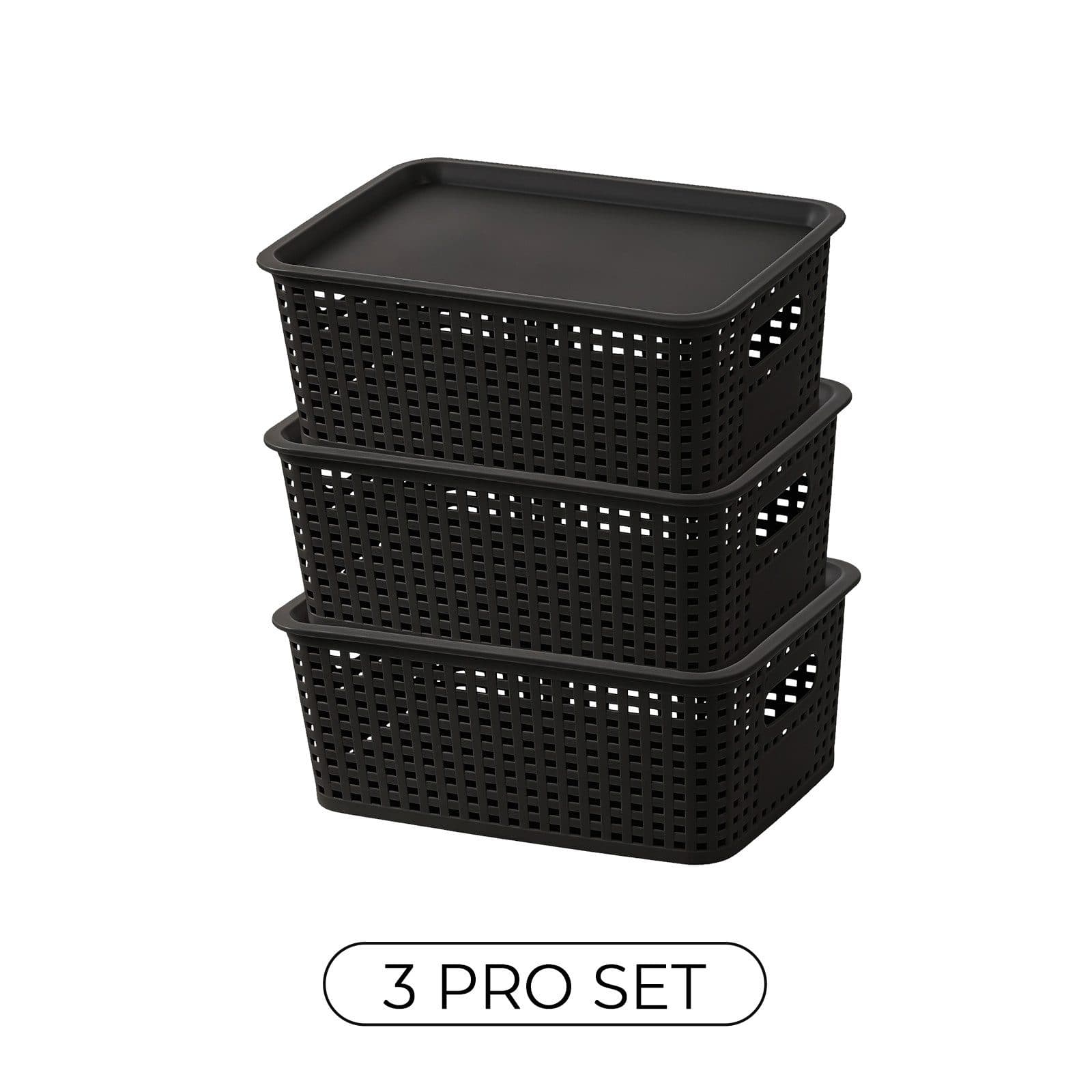 PFCTART Aufbewahrungsbox Stapelbar Schwarz 3er Set mit Deckel - Bild 2