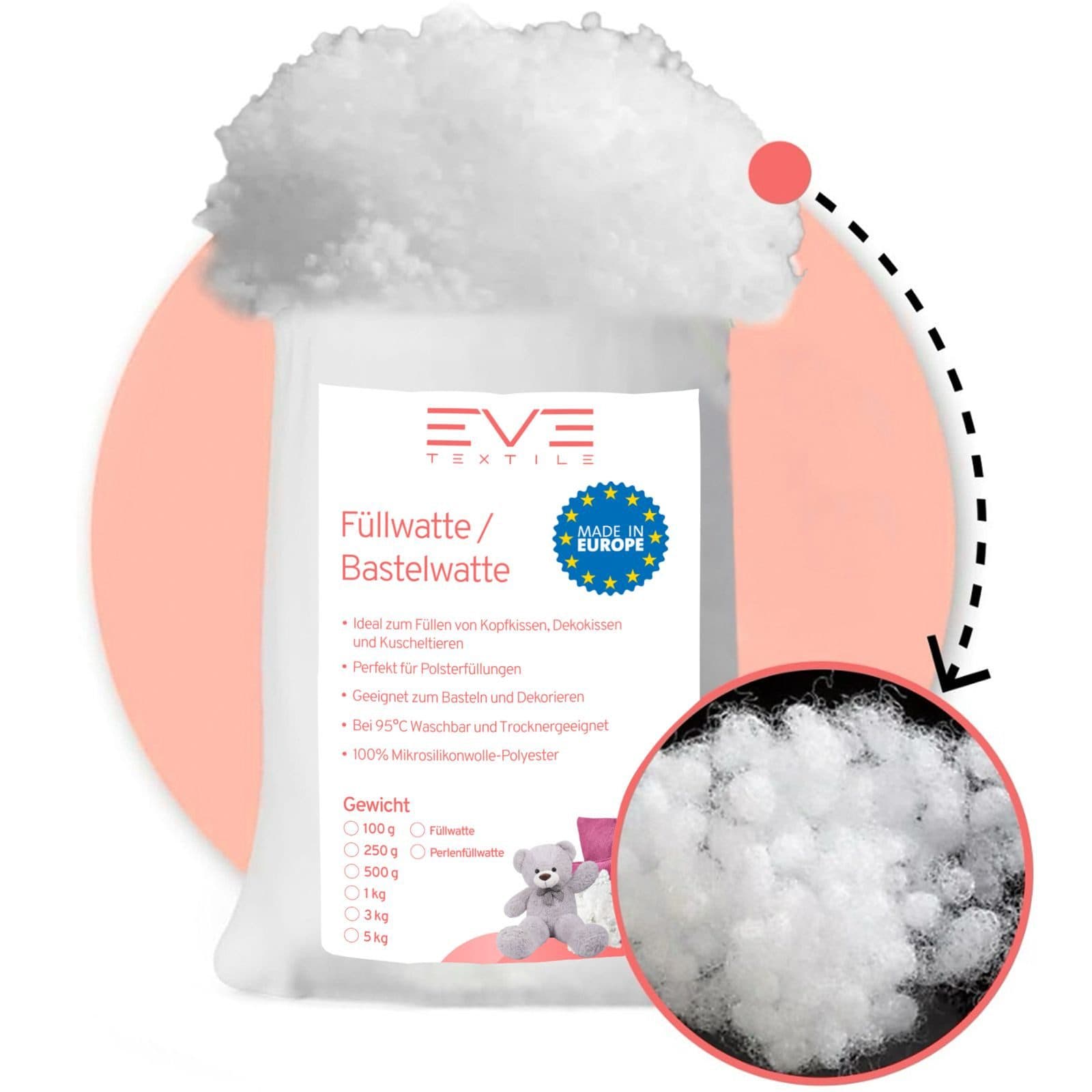 Eve Textile Kissenfüllung Polyester Füllwatte Formstabil Hypoallergen - Bild 2