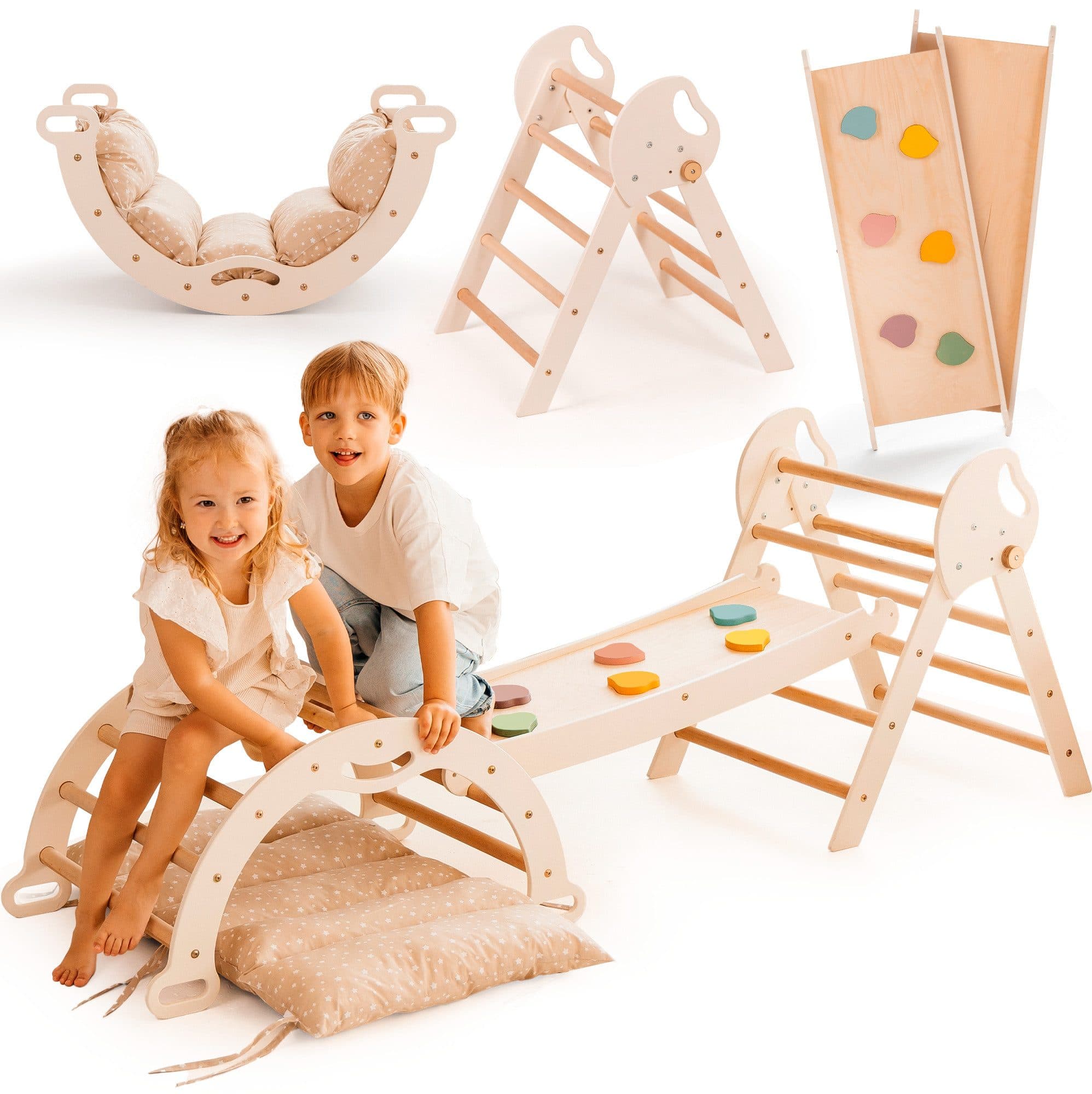 Goodevas Klettergerüst 5-in-1 Montessori Holz-Kletter-Set Weiß - Bild 2