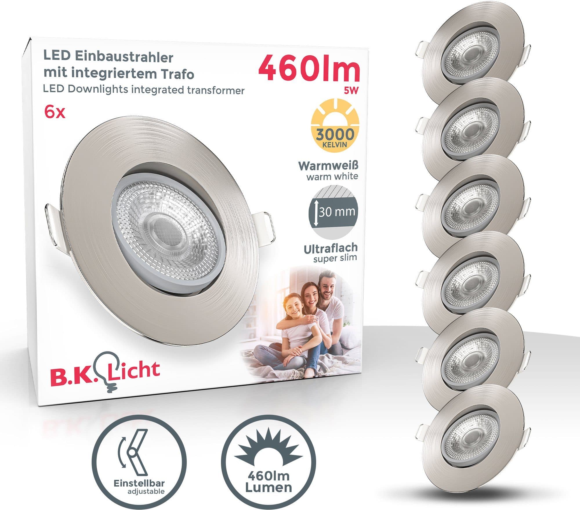 B.K.Licht LED Einbaustrahler Set 6x Dimmbar Schwenkbar Warmweiß - Bild 2