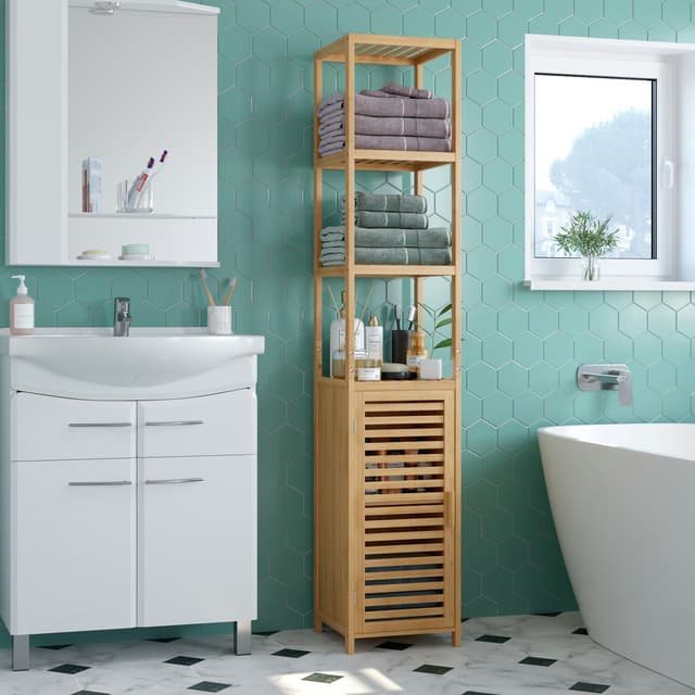 Homfa Bambus Badezimmer-Hochschrank - Natürliches Design
