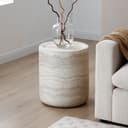 NJLyuhome Couchtisch Zylindrisch Beige Travertin-Look Glasfaserbeton Bild 2