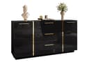 Lookway Kommode ONYX Hochglanz Schwarz mit Goldgriffen Bild 2