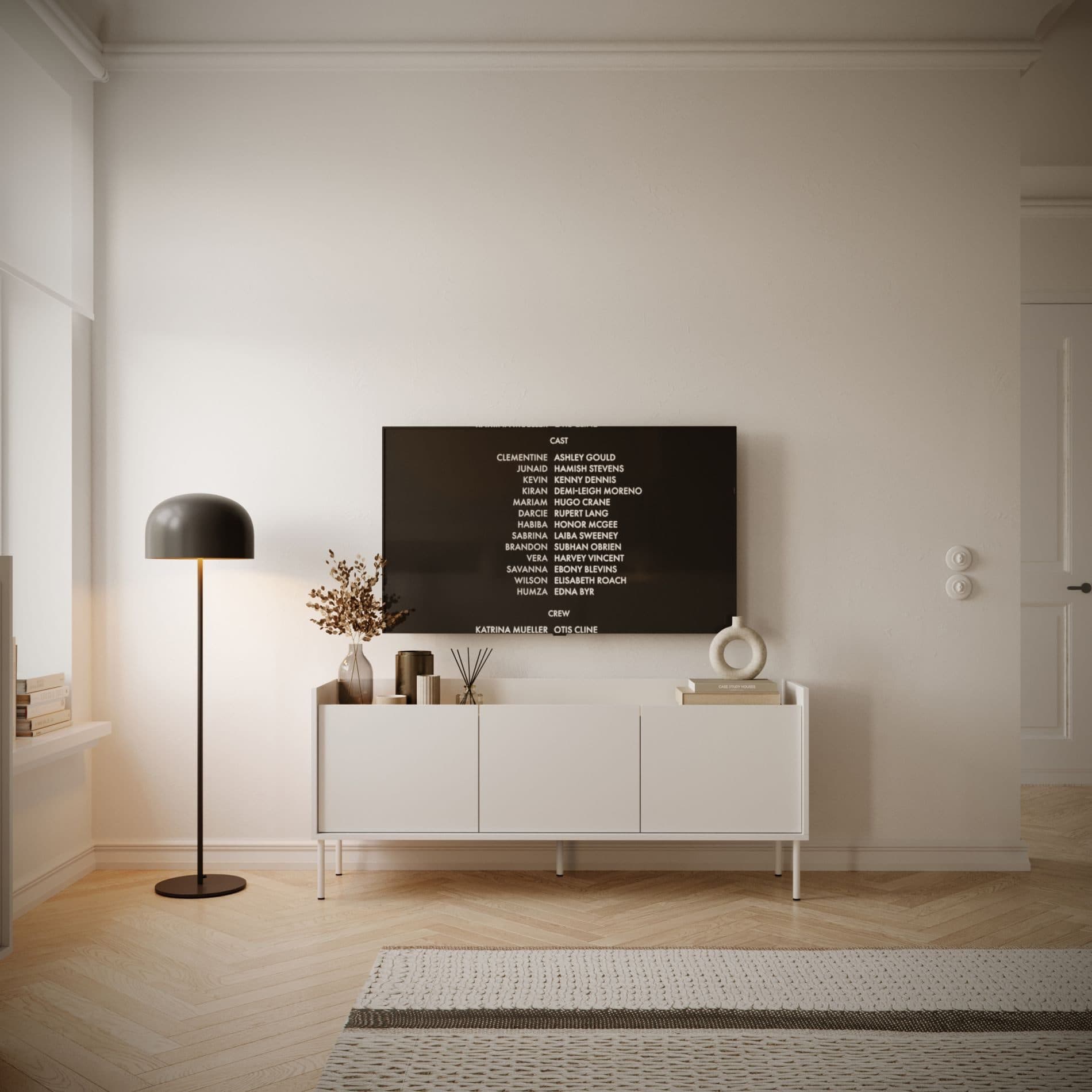 Selsey TV-Schrank TOVI Lowboard Weiß mit Stauraum und Metallfüßen - Bild 2