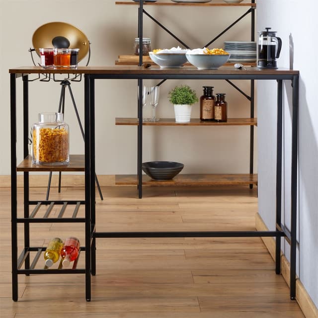 Industrial Bartisch aus Metall & MDF mit 3 Weinfachböden