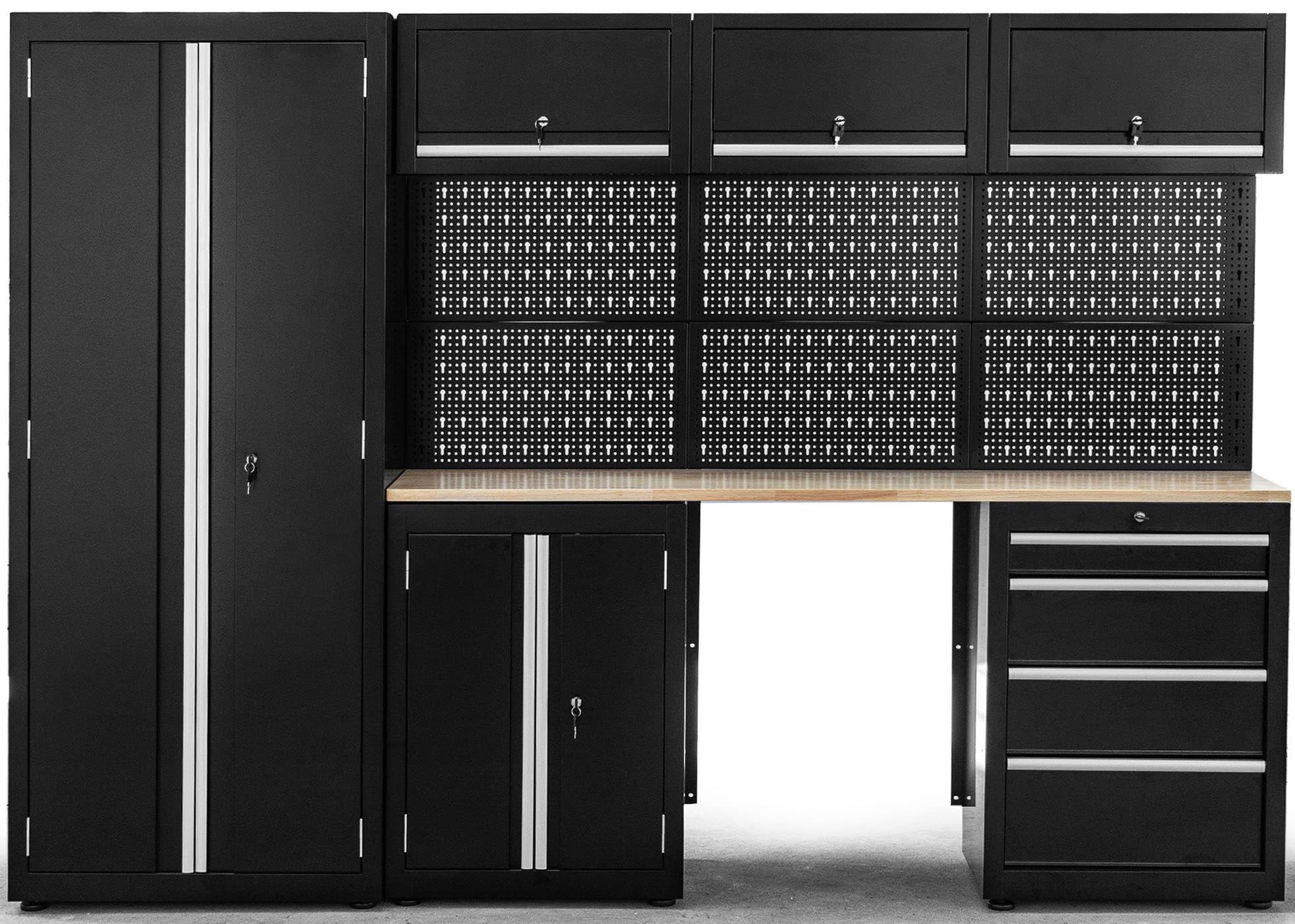 ONDIS24 Werkstatt-Set 8-tlg. Schwarz Stahl mit Holzplatte - Bild 2