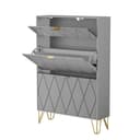 UEV Schuhschrank 2 Klappen Weiß/Schwarz/Dunkelblau 80x24x120 cm Bild 2