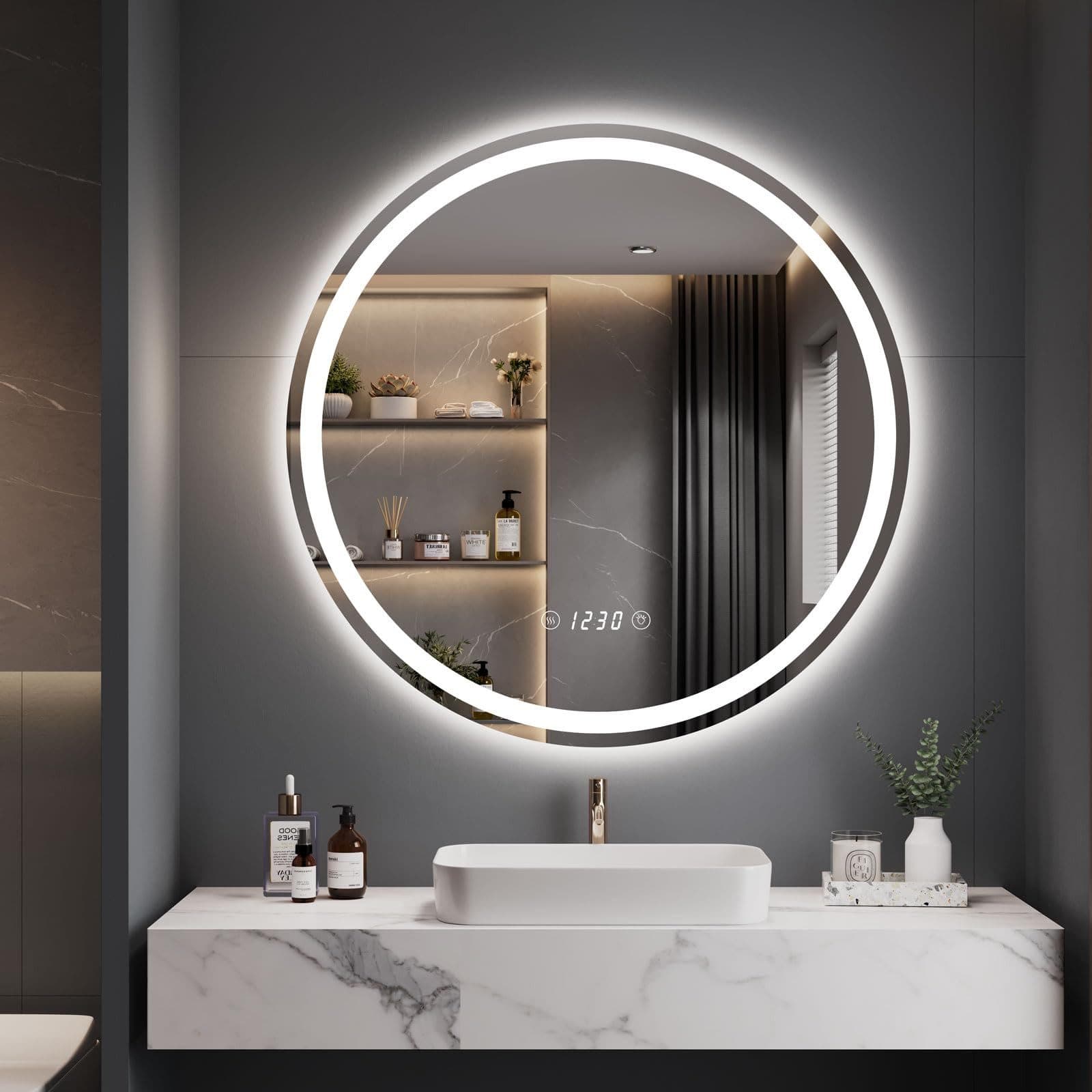 Dripex LED Badspiegel Rund mit Uhr & Bluetooth Lautsprecher - Bild 2