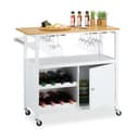 relaxdays Küchenwagen mit Weinregal & Gläserhalter Weiß/Bambus Bild 2