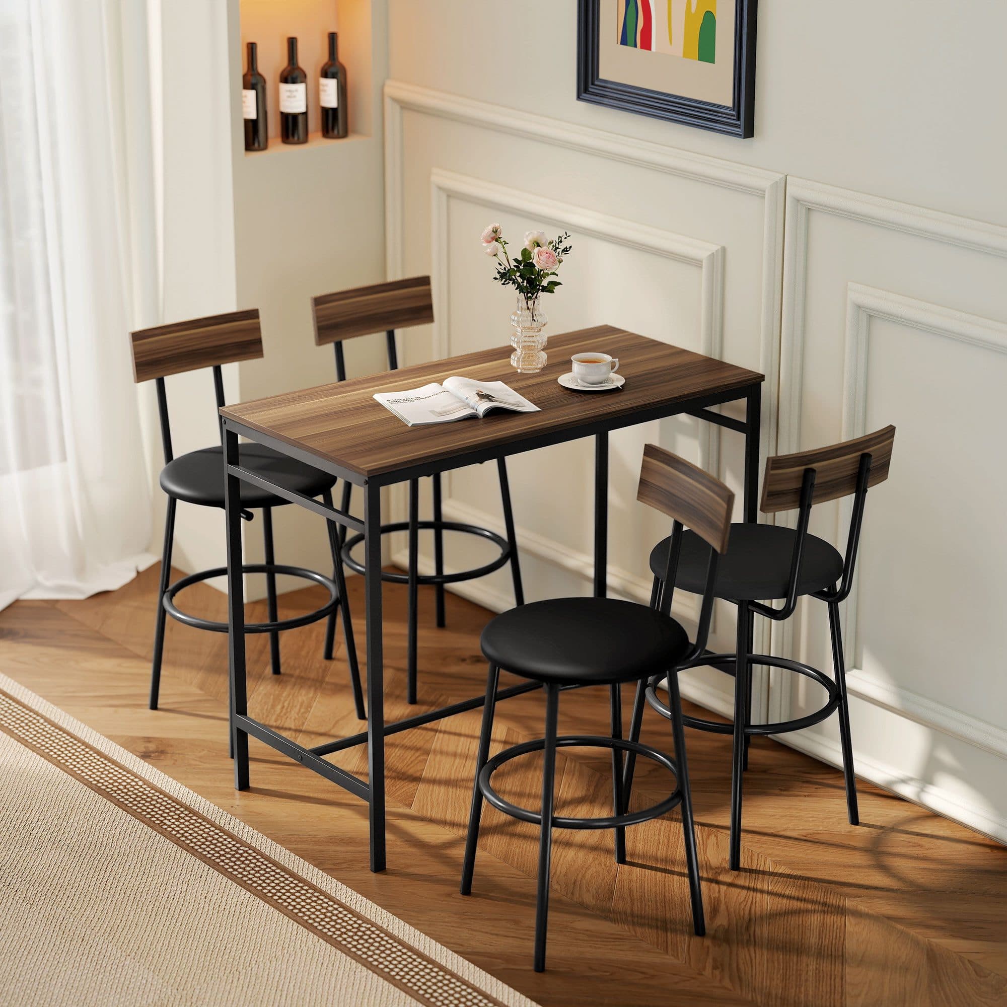 HOMCOM Bartisch-Set 5-tlg. mit 4 Hockern, Industrial Design, Braun/Schwarz - Bild 2