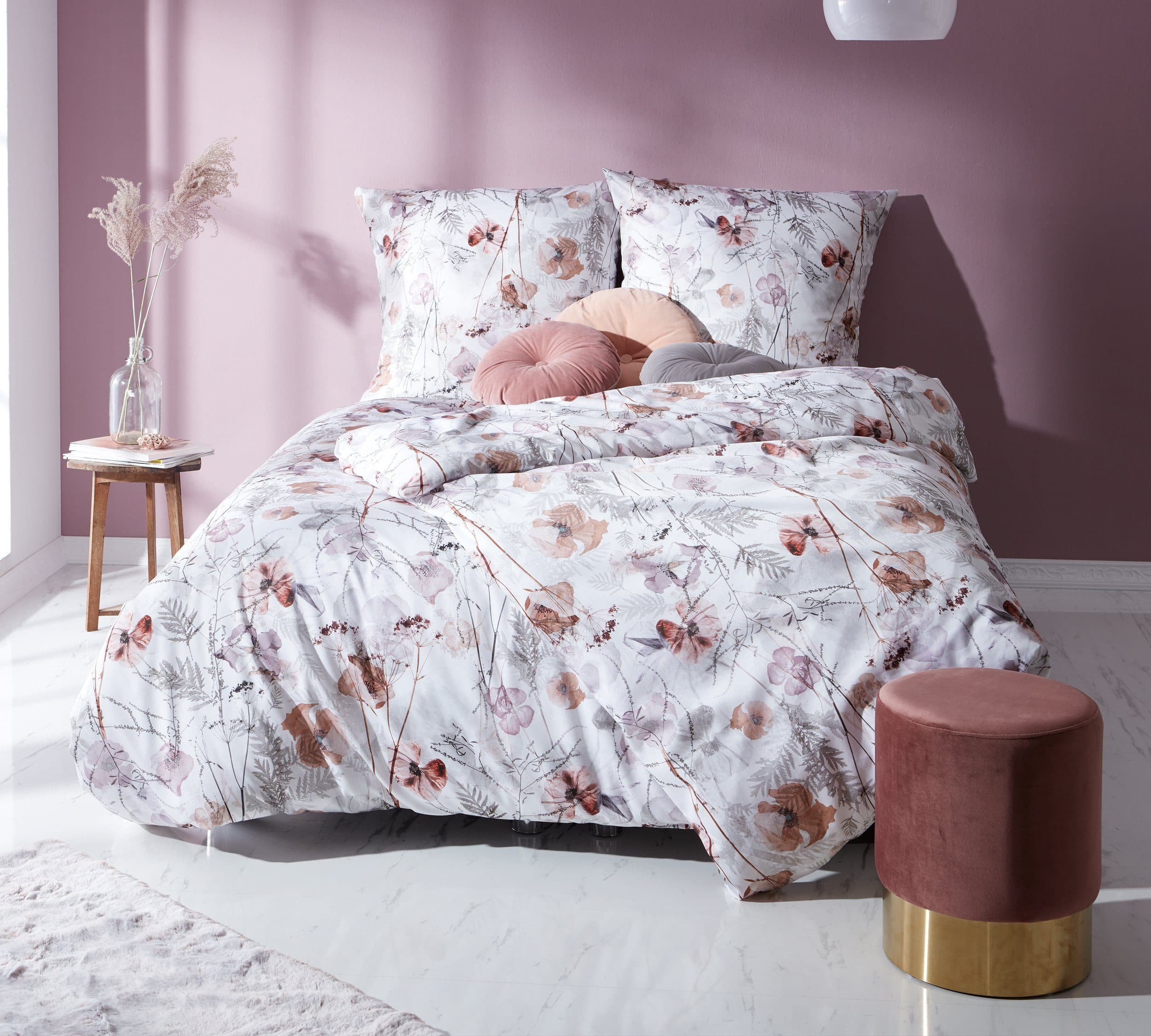 BETTWAESCHE-MIT-STIL Bettwäsche Mako Satin Mohnblumen 2-teilig Weiß/Rot - Bild 2