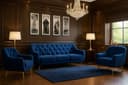 A&J MöbelLand Polstergarnitur BENITO 3-Sitzer Sofa + 2 Sessel Blau Modern Bild 2