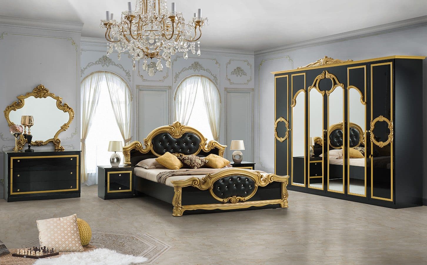 Interdesign24 Schlafzimmer-Set Donna 6-teilig Barock Schwarz/Gold - Bild 2