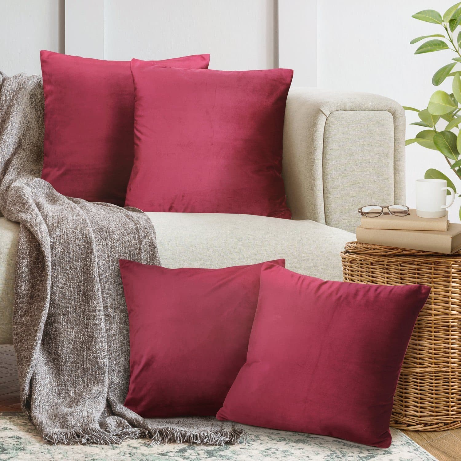 Cozyor Kissenbezug Samt Bordeaux Berry 40x40 cm 4er Set - Bild 2