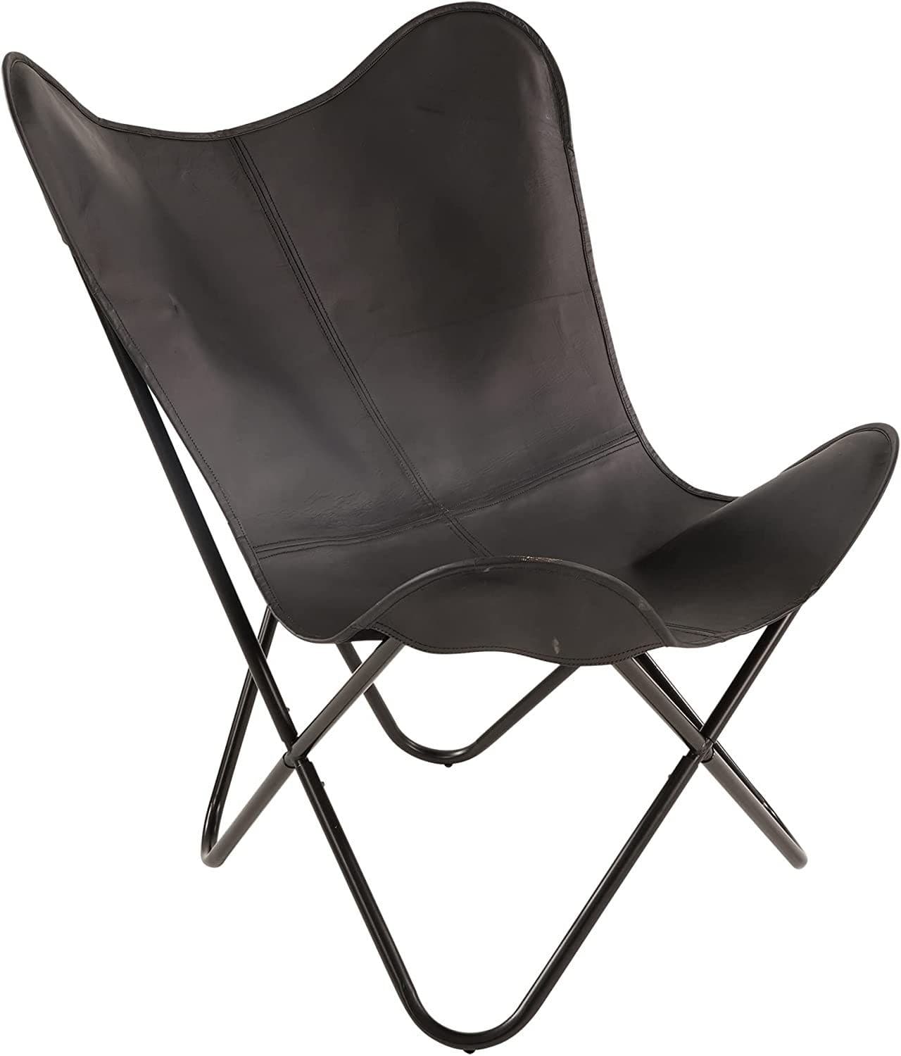 Lesli Living Cocktailsessel Schmetterlingsstuhl Buffalo Schwarz Ziegenleder Metallgestell - Bild 2